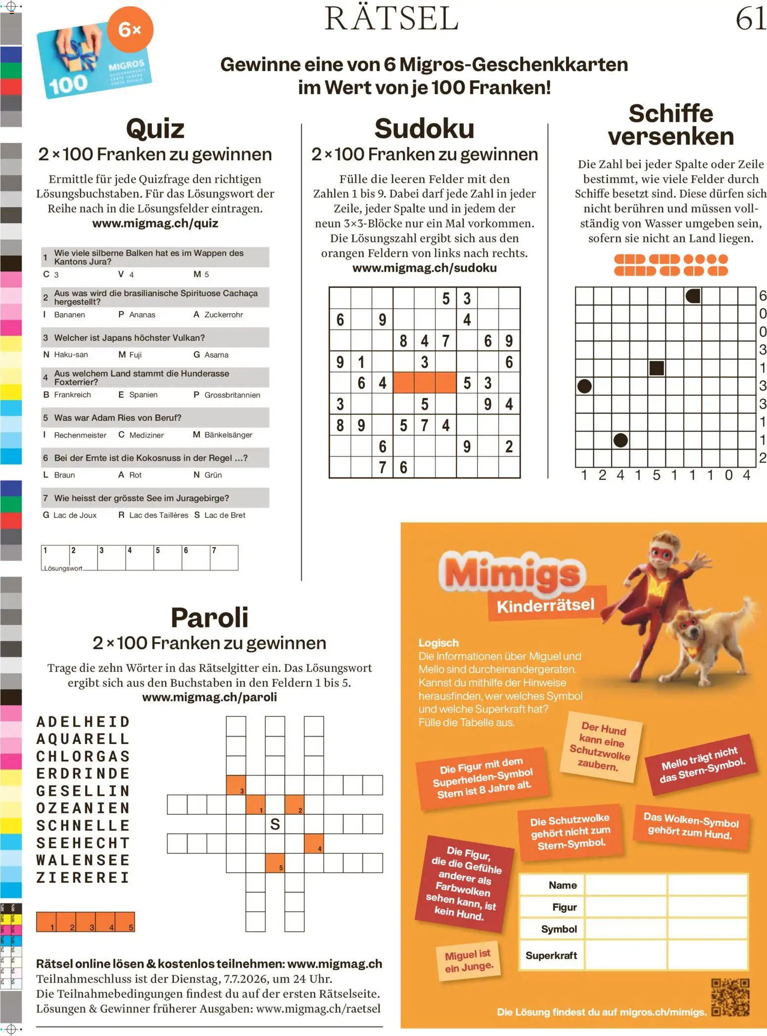 Migros aktionen Magazin – gültig ab 01.07.2026 | Seite: 61 | Produkte: Orangen, Ananas, Wasser, Sehen