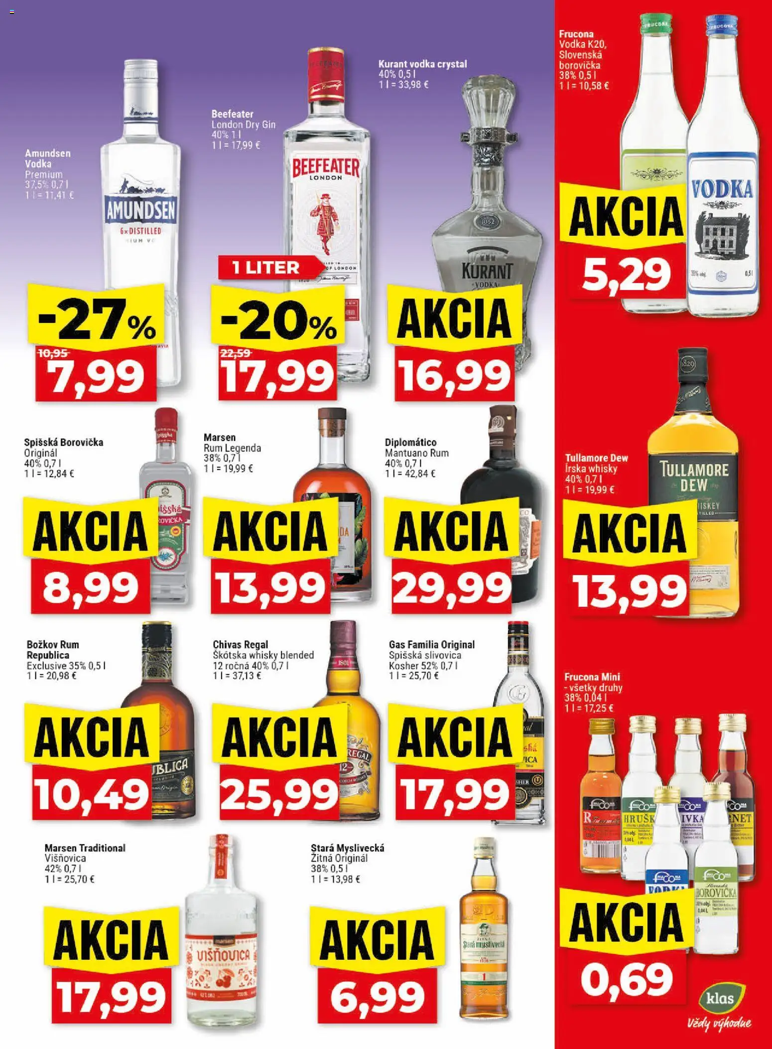 Nové Klas akcie – leták je platný od 25.05.2026 | Strana: 22 | Produkty: Regál, Beefeater, Tullamore Dew