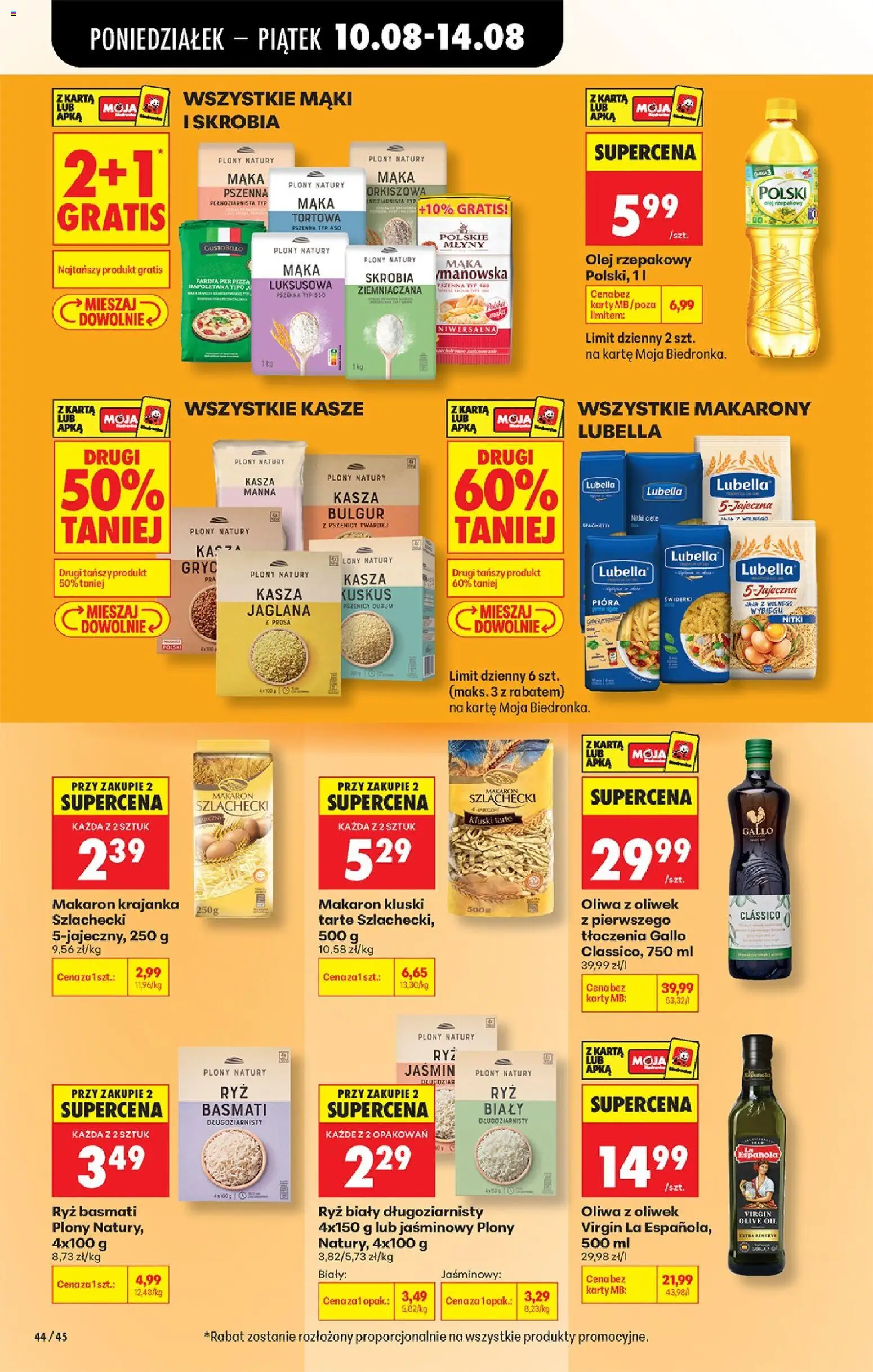 Biedronka gazetka od 10.08.2026 | Strona: 62 | Produkty: Oliwa z oliwek, Kuskus, Ryż basmati, Mąka orkiszowa