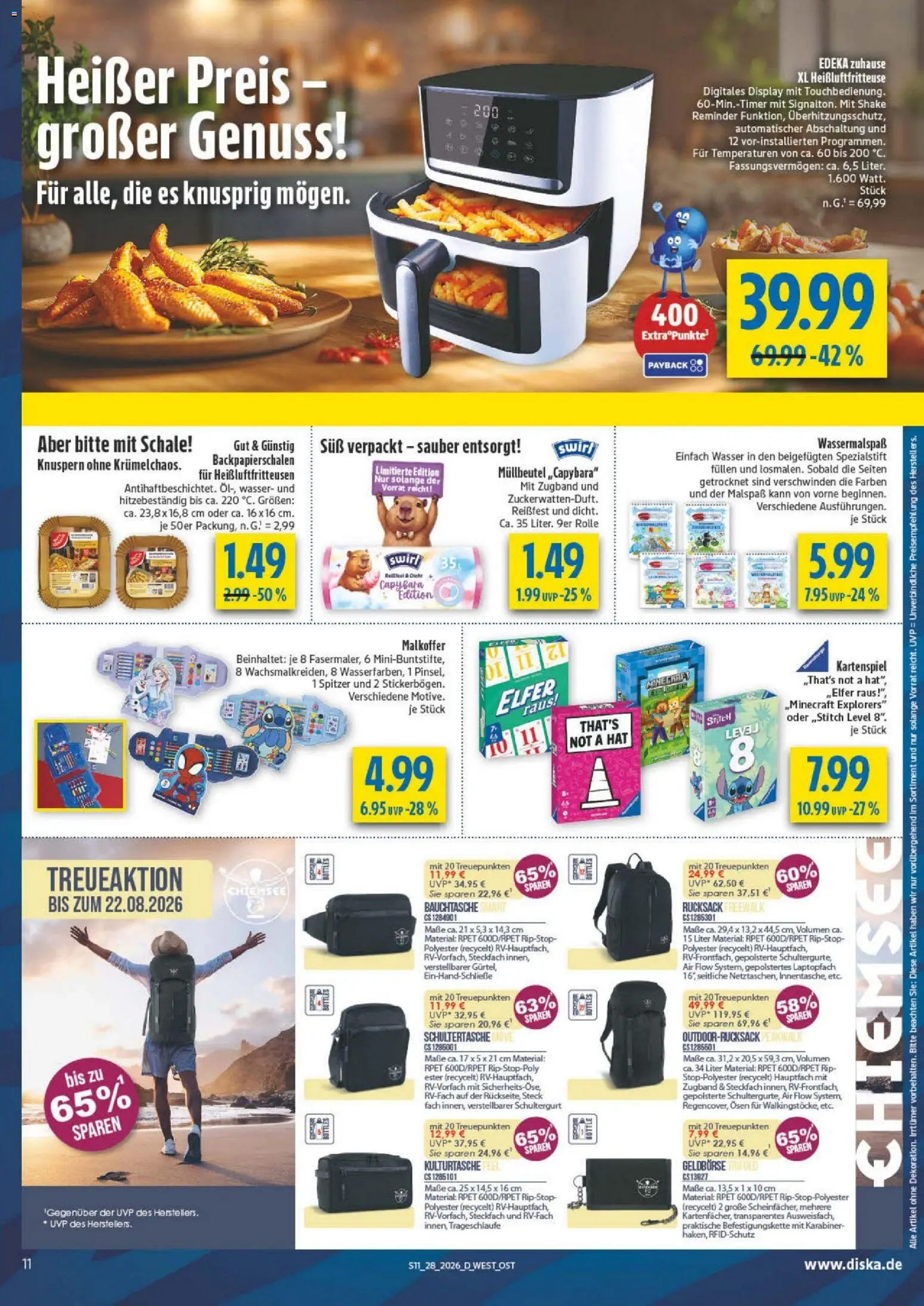 Diska Prospekt – gültig ab 06.07.2026 | Seite: 15 | Produkte: Wasser, Rucksack, Heißluftfritteuse