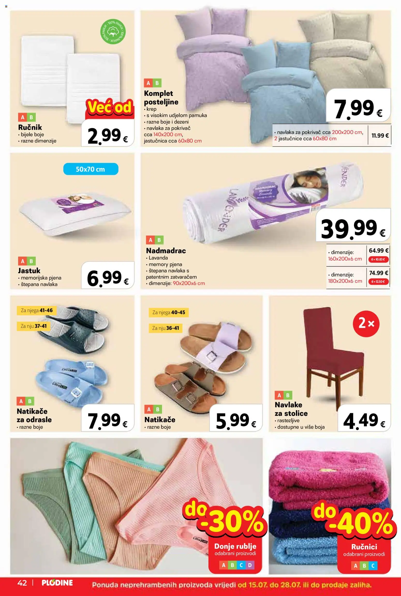 Plodine katalog | vrijedi od 15.07.2026 | Stranica: 42 | Proizvodi: Jastuk, Ručnik, Jastučnica, Donje rublje
