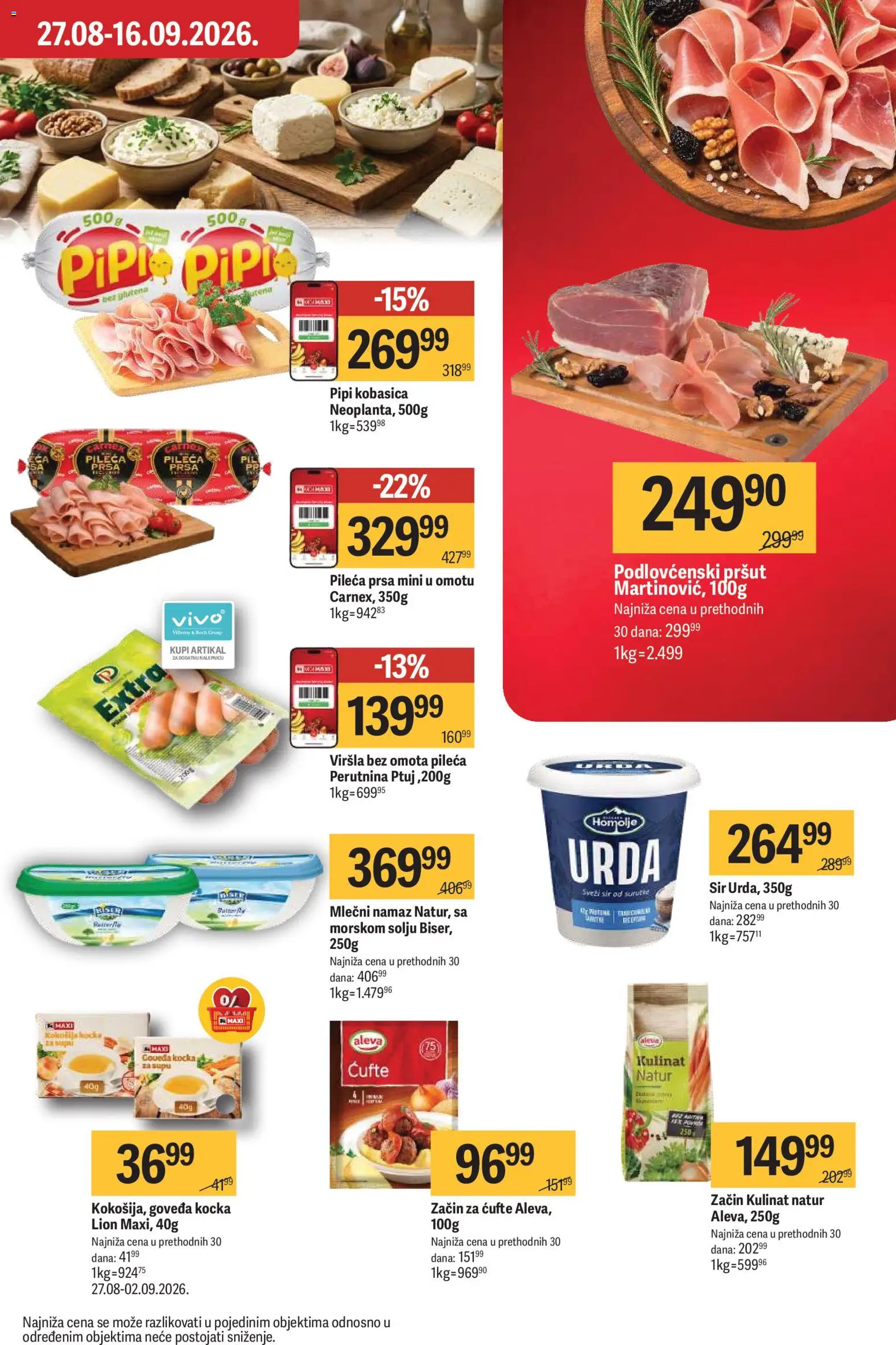 Maxi katalog - važi od 27.08.2026 | Strana: 17 | Proizvode: Pileća prsa, Pršut, Namaz, Sir