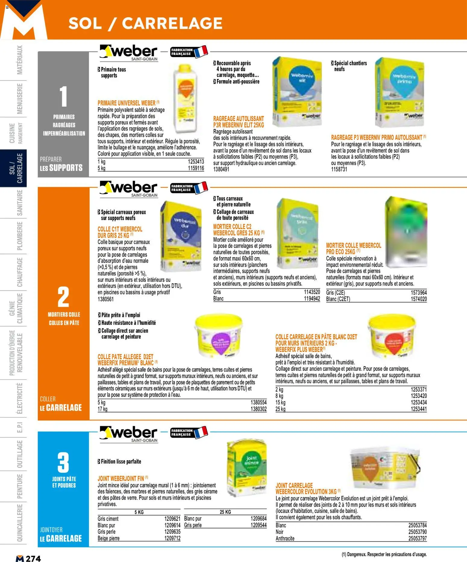 {H1} | Page: 274 | Produits: Mortier, Colle, Pâtes