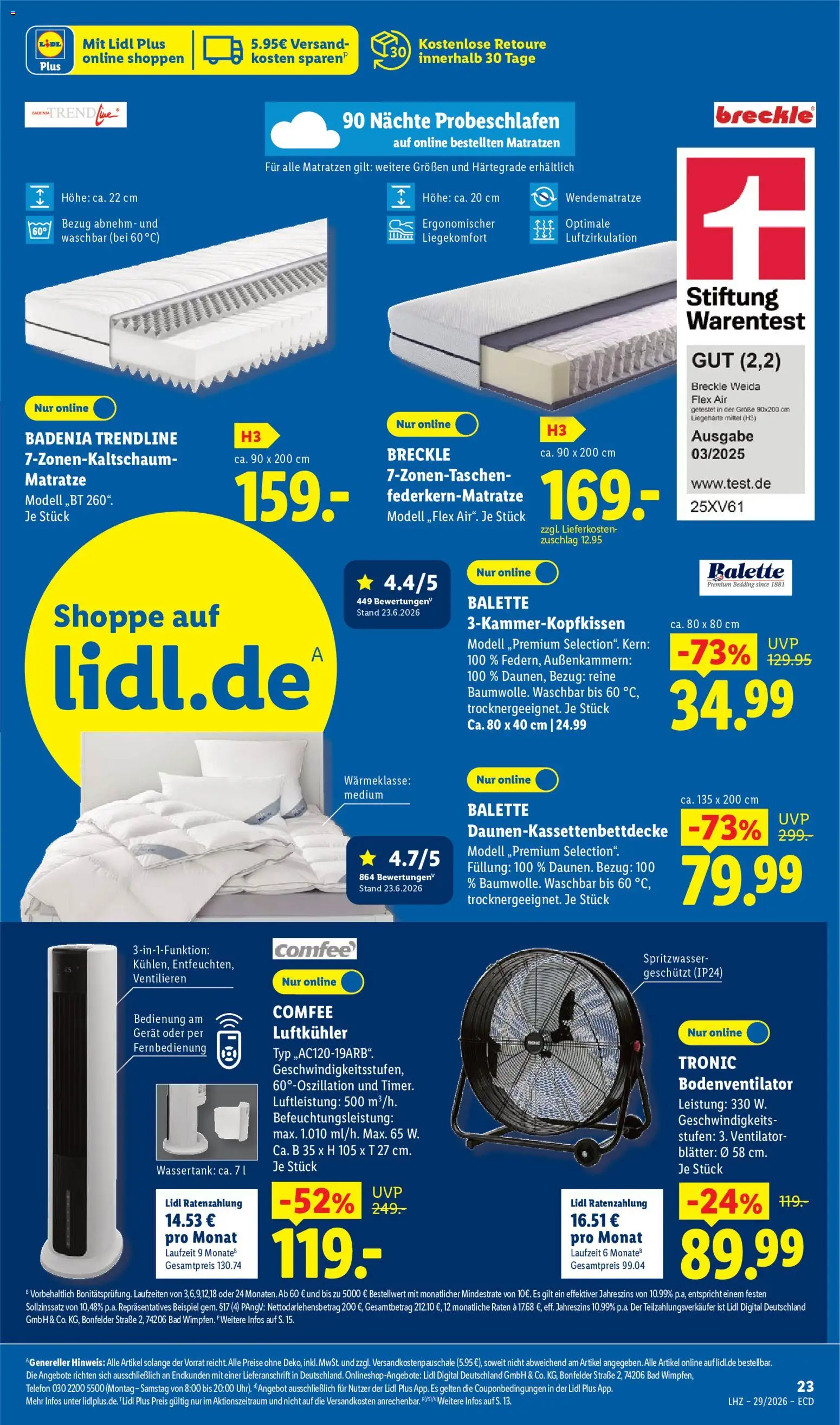 Lidl Prospekt – gültig ab 13.07.2026 | Seite: 43 | Produkte: Ventilator, Matratze, Bad, Telefon