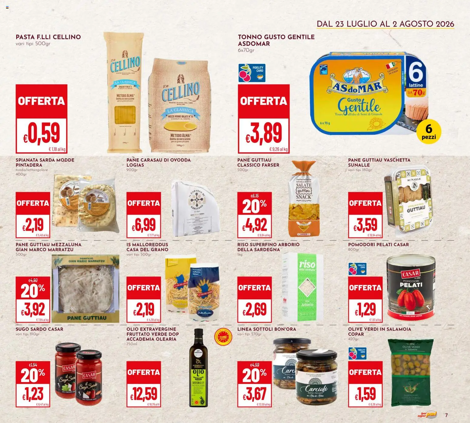 Volantino Pan del 23/07/2026 | Pagina: 7 | Prodotti: Olive, Carciofi, Tonno, Sugo