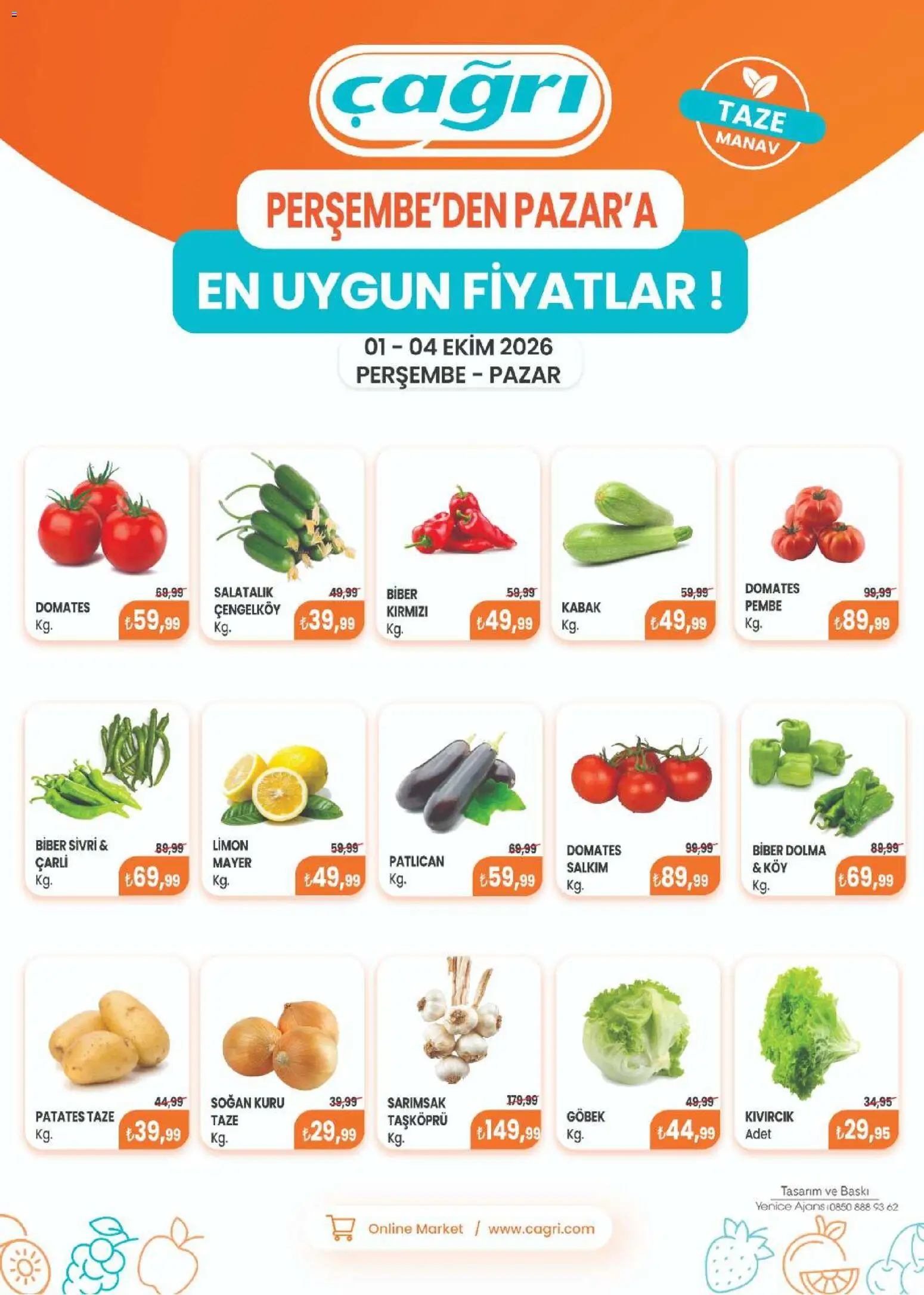 Çağrı Market - Manav Katalog - 01 Ekim 2026 tarihinden itibaren geçerlidir | Sayfa: 2 | Ürünler: Kabak, Domates, Salatalık, Patates