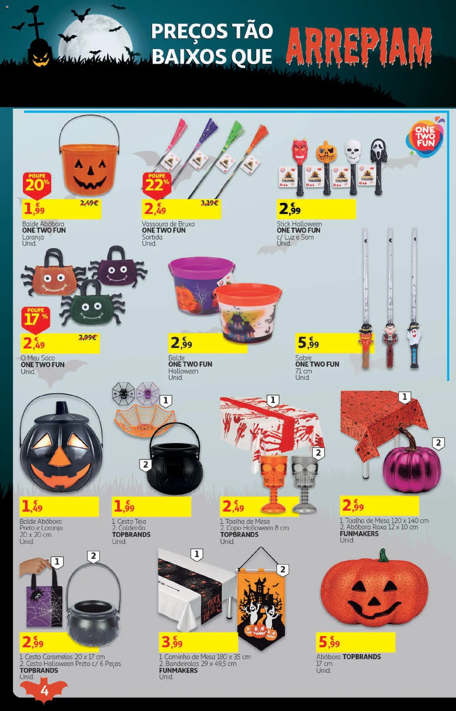 Auchan Halloween │ válido de 21/10/2026 | Página: 4 | Produtos: Balde, Saco, Abóbora, Toalha de mesa