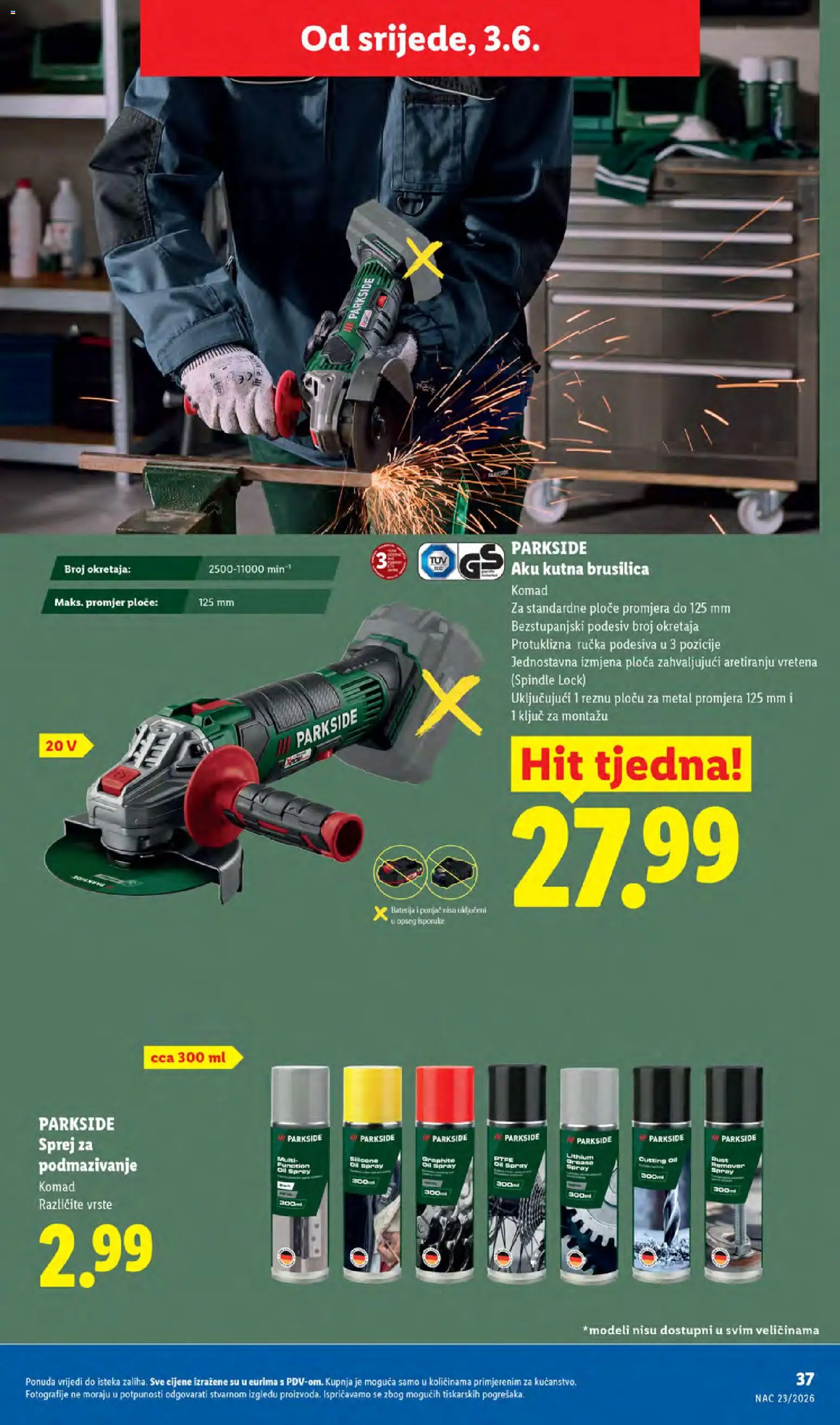 Lidl katalog | vrijedi od 01.06.2026 | Stranica: 37 | Proizvodi: Brusilica, Baterija, Kutna brusilica, Parkside