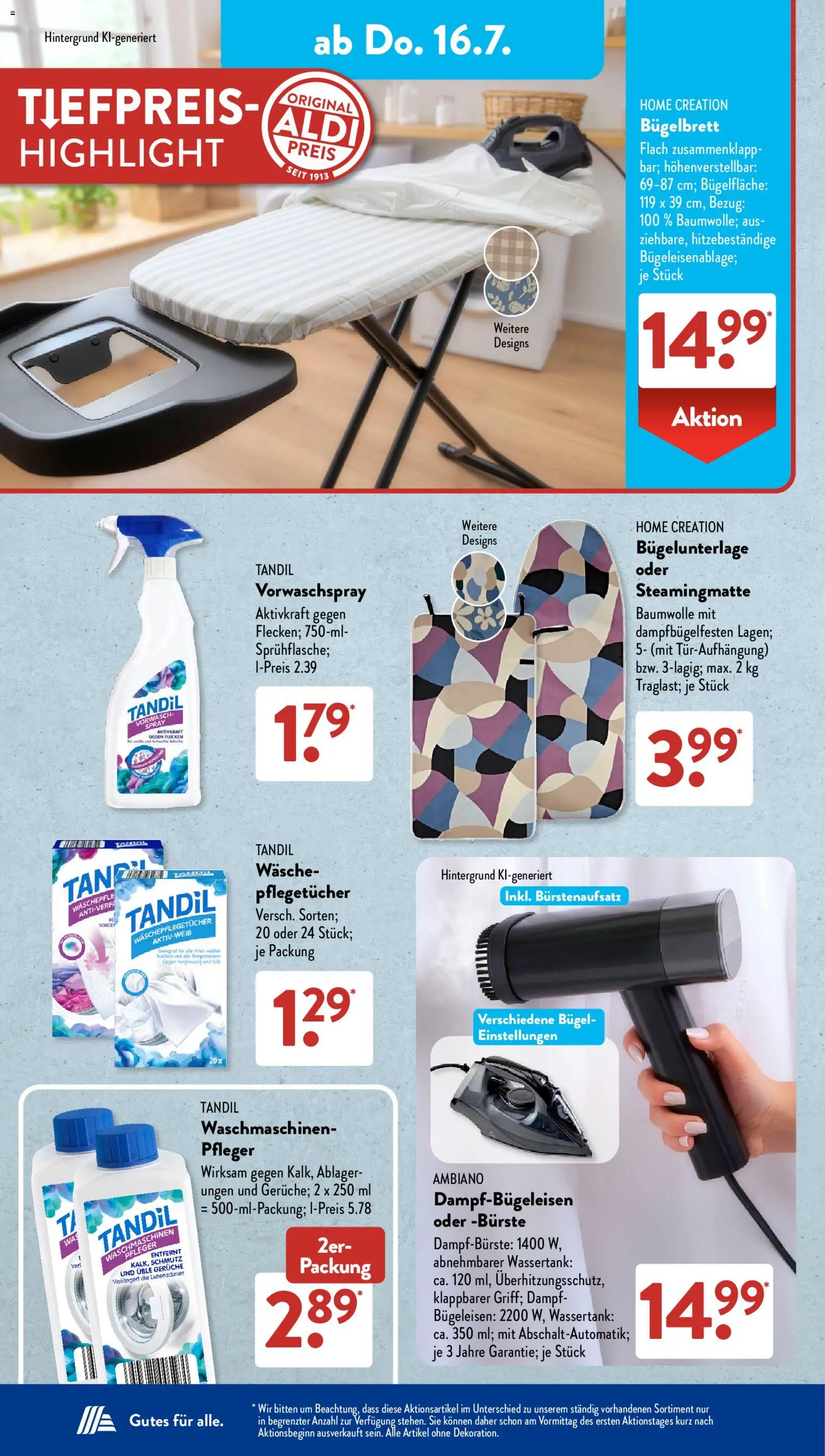 Aldi Süd Prospekt – gültig ab 13.07.2026 | Seite: 11 | Produkte: Bügeleisen, Bürste, Home creation