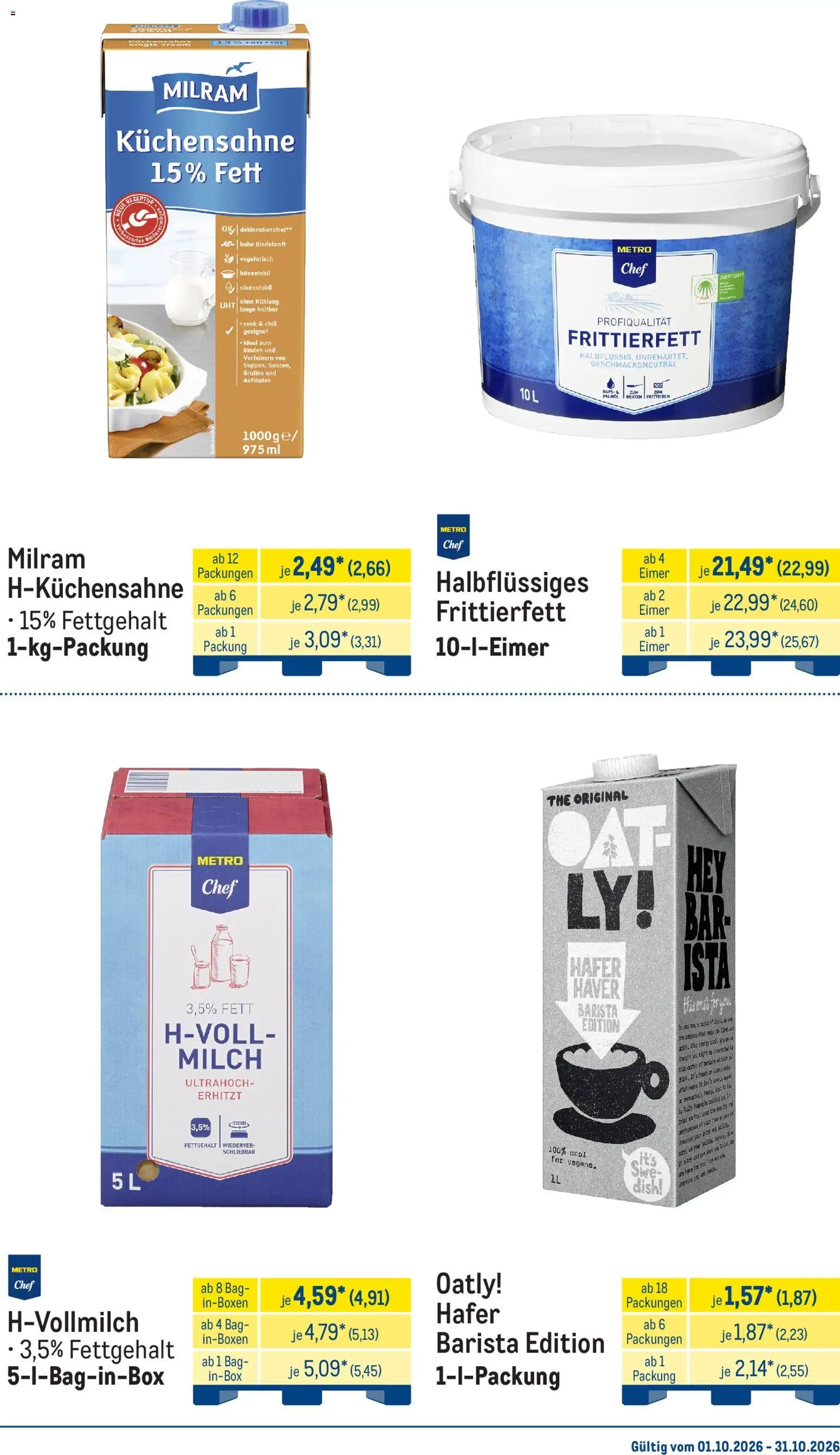 Metro Monats-Menü – gültig ab 01.10.2026 | Seite: 21 | Produkte: Milch, Milram, Oatly