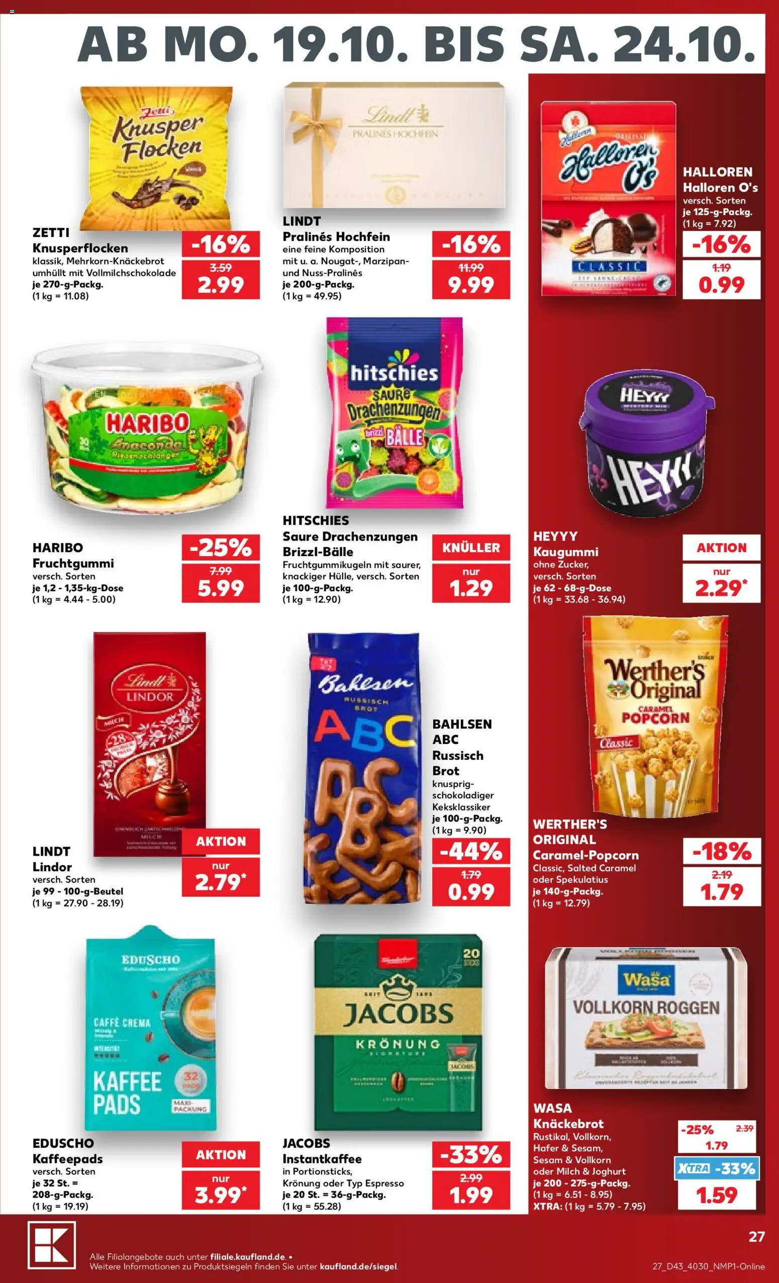 Kaufland Německo leták od 17.10.2026 | Strana: 27 | Produkty: Jacobs, Popcorn, Caffè crema, Spekulatius