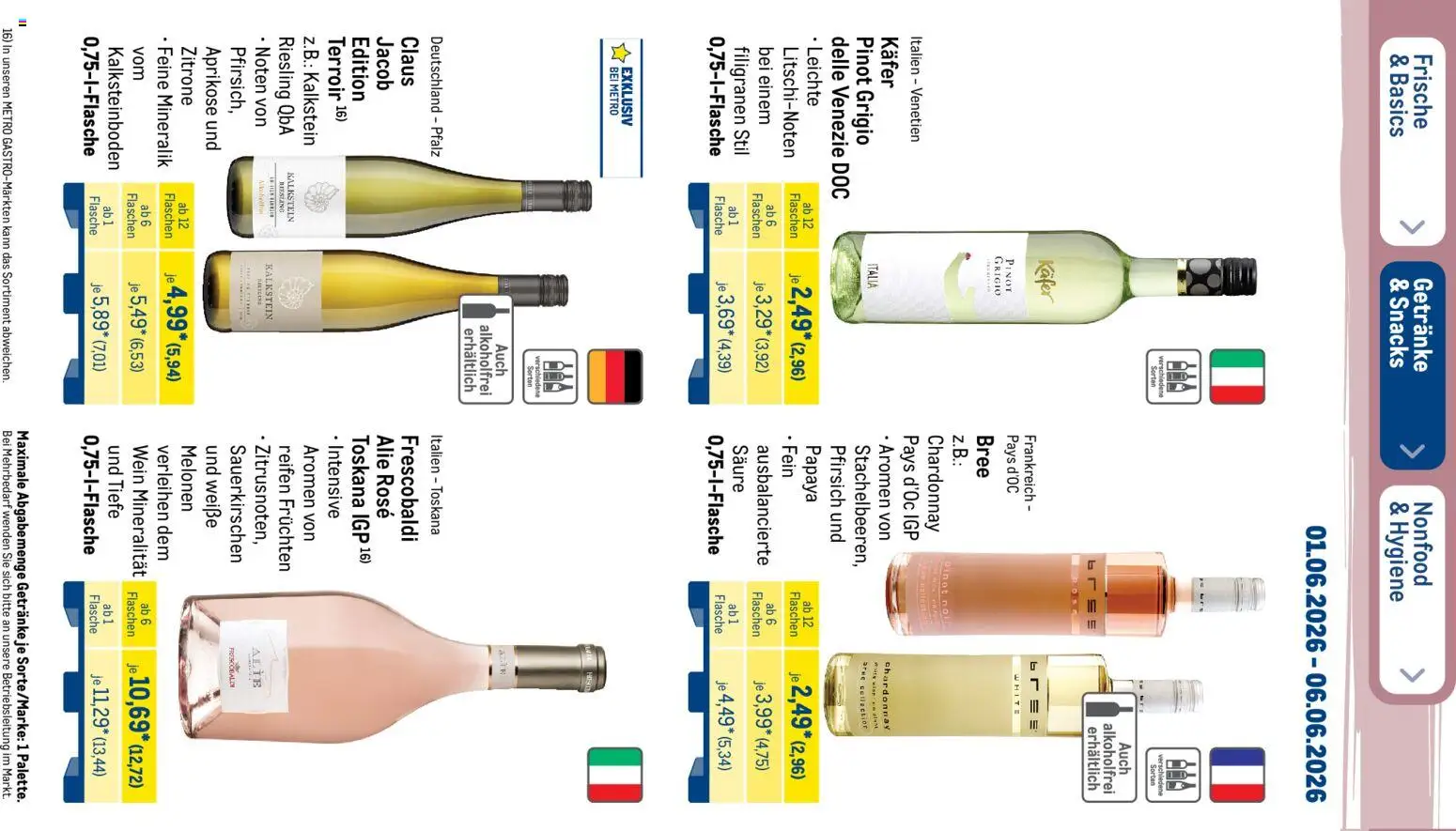 Metro Prospekt – gültig ab 01.06.2026 | Seite: 35 | Produkte: Bree, Zitrone, Pfirsich, Wein