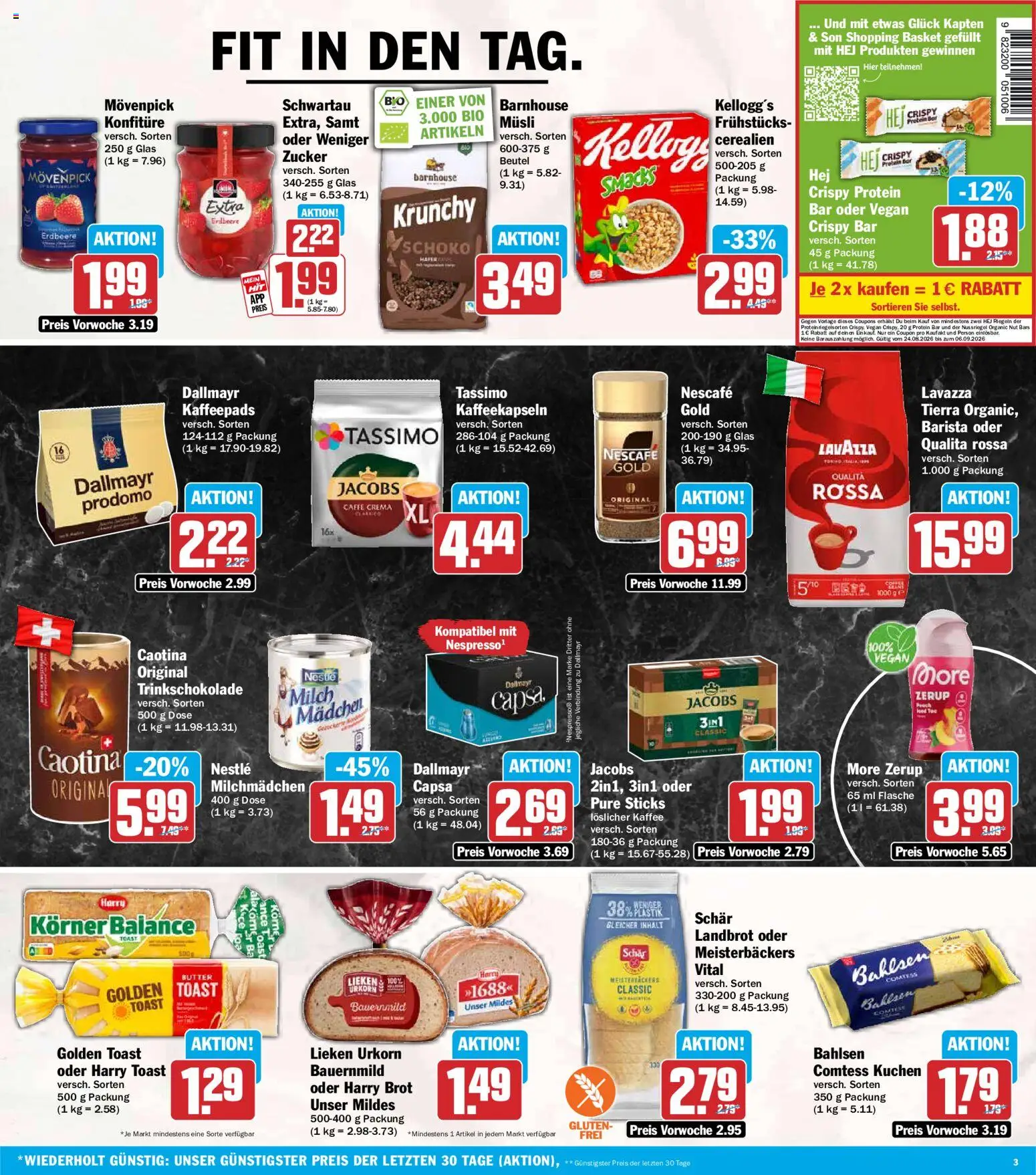 HIT Prospekt – gültig ab 24.08.2026 | Seite: 3 | Produkte: Lavazza, Milch, Kaffee, Brot