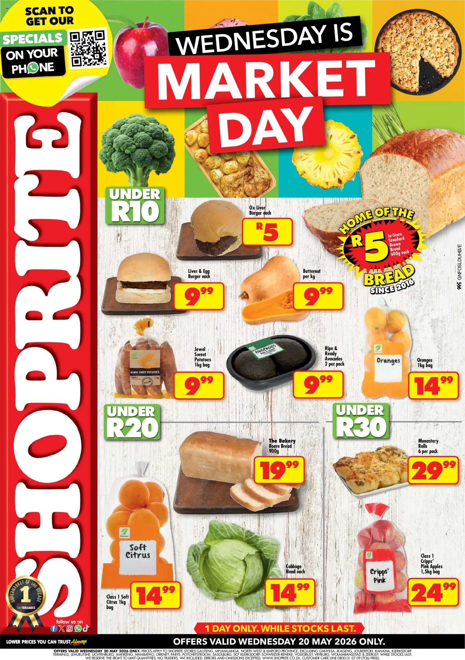 New Shoprite catalogue – valid from 20.05.2026 | Page: 1 | Products: Bakery, Bread, Avocados, Potatoes