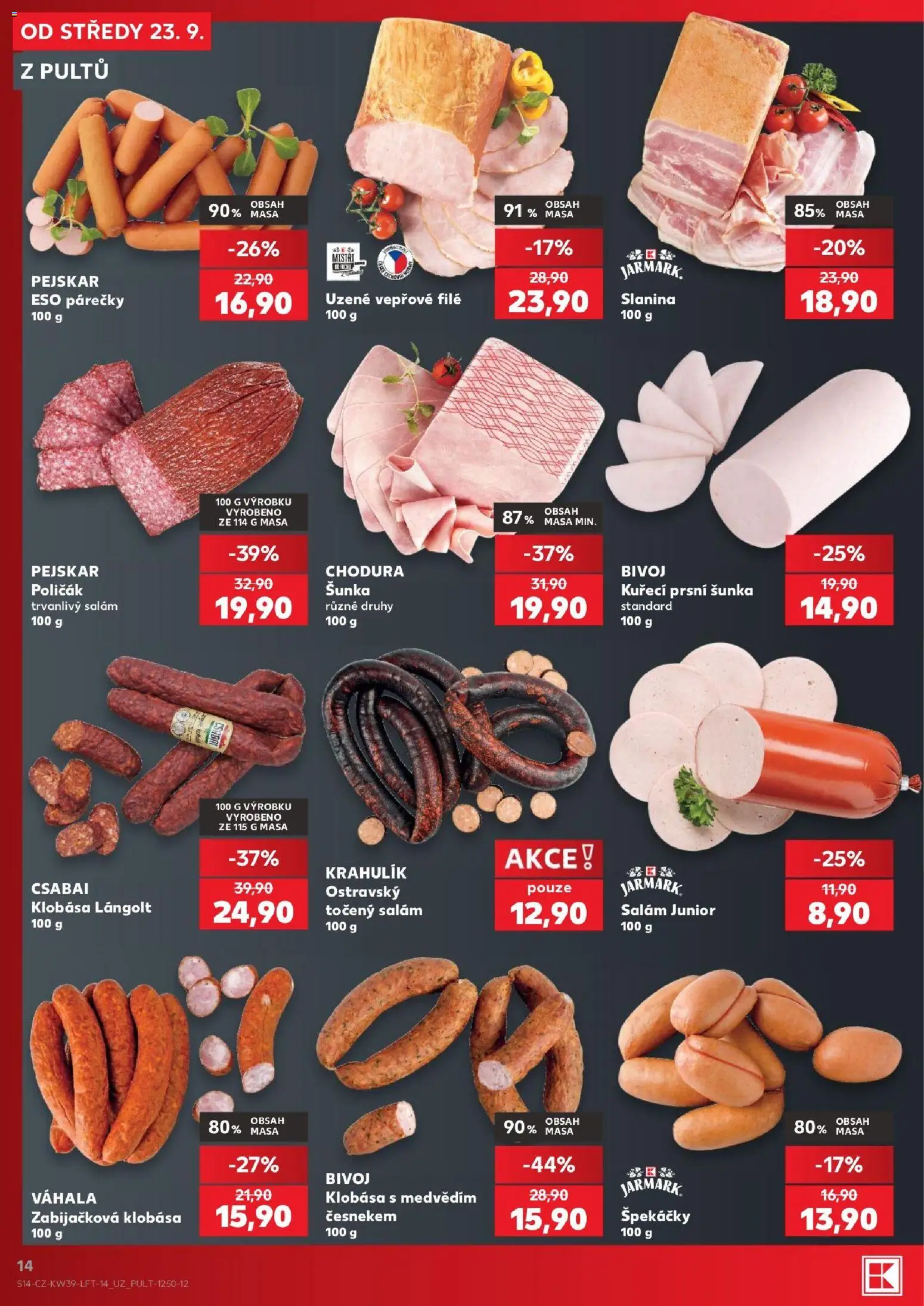 Kaufland leták - Kolín od 23.09.2026 | Strana: 14 | Produkty: Salám, Šunka, Klobása, File