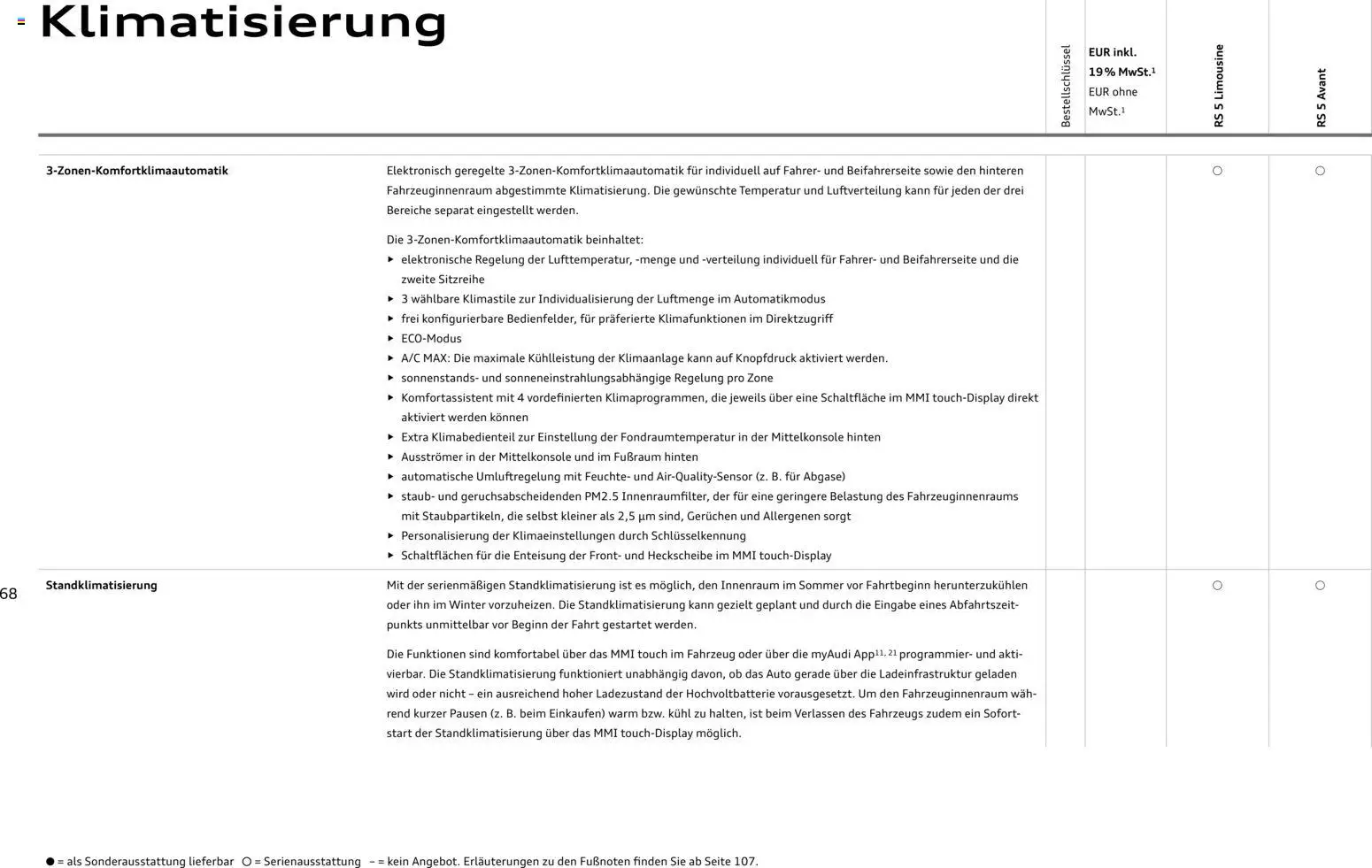 Audi RS 5 Limousine / RS 5 Avant – gültig ab 01.04.2026 | Seite: 68 | Produkte: Klimaanlage