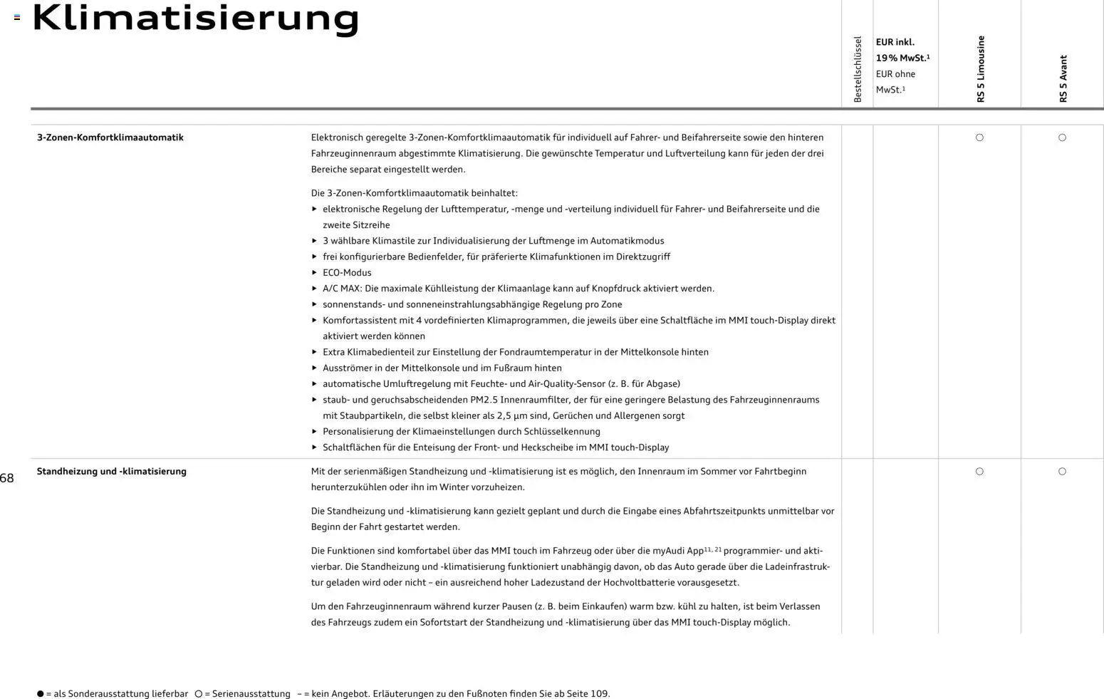 Audi RS 5 Limousine / RS 5 Avant – gültig ab 01.04.2026 | Seite: 68 | Produkte: Klimaanlage