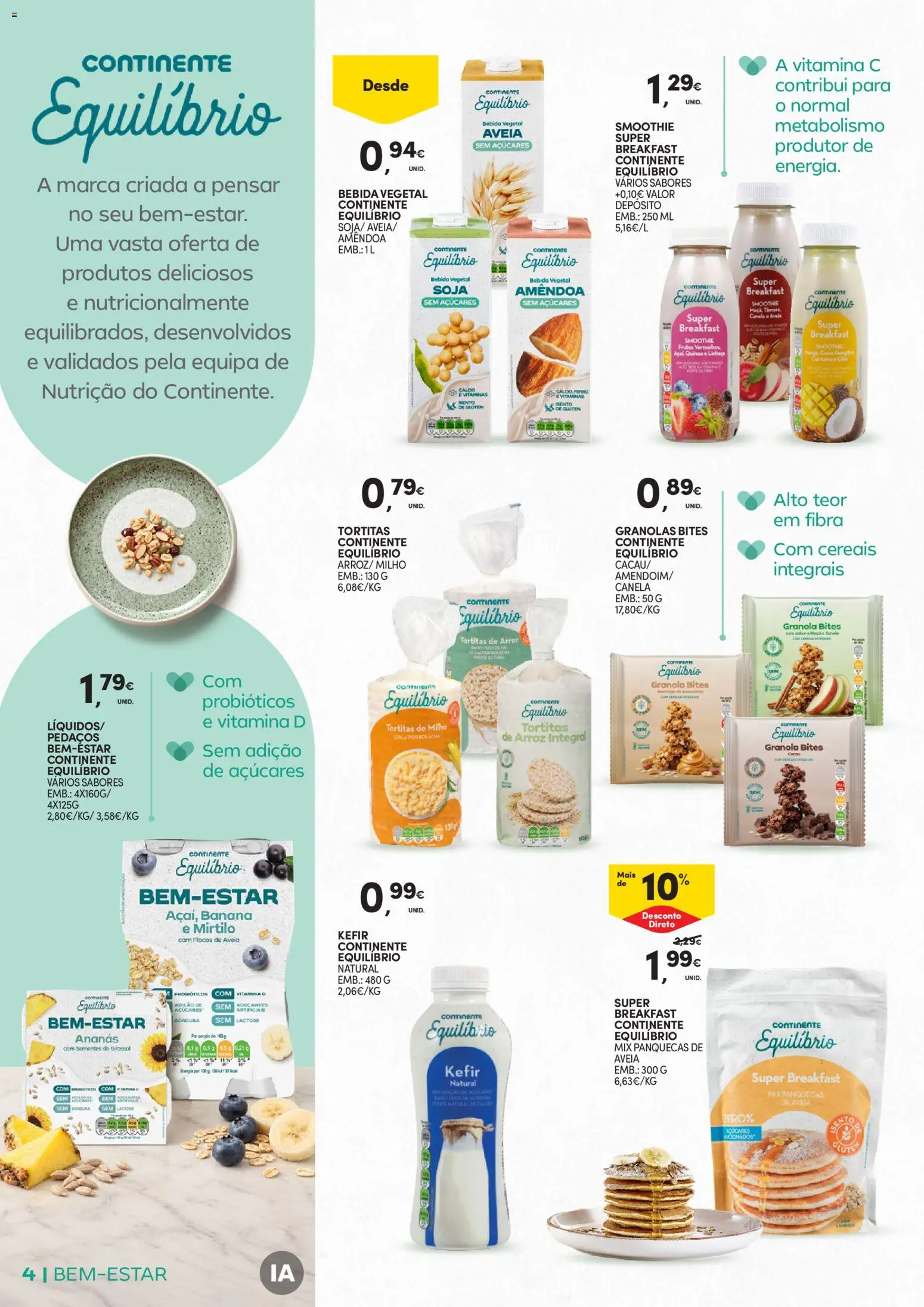 Continente Bem-Estar Assim toda a gente come melhor │ válido de 20/10/2026 | Página: 4 | Produtos: Panquecas, Ananás, Kefir, Milho