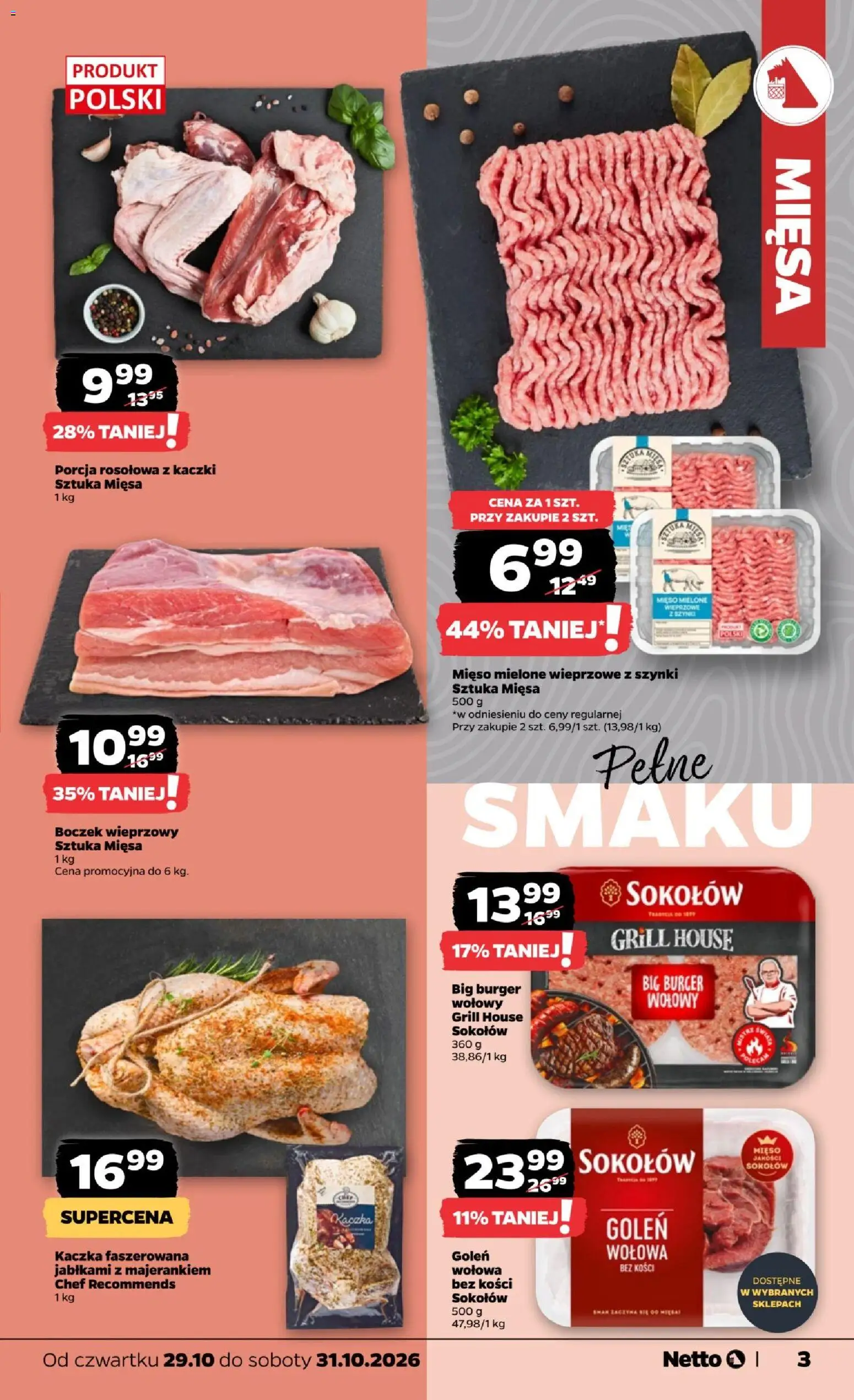 Netto gazetka od czwartku od 29.10.2026 | Strona: 3 | Produkty: Burger wołowy, Grill, Kaczka, Kaczka faszerowana