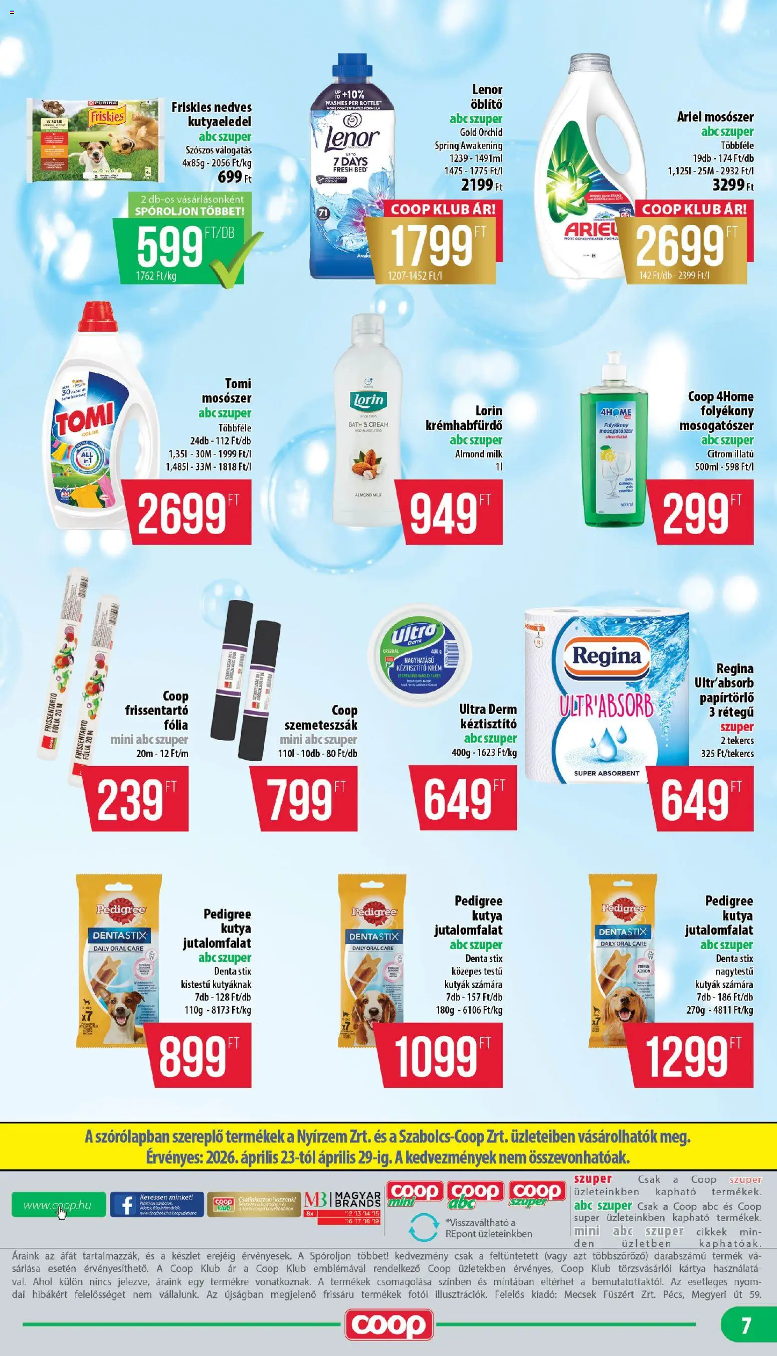 COOP akciós ujság - amely érvényes a következő dátumtól: 23.04.2026 | Oldal: 7 | Termékek: Ariel, Szemeteszsák, Kutyaeledel, Citrom