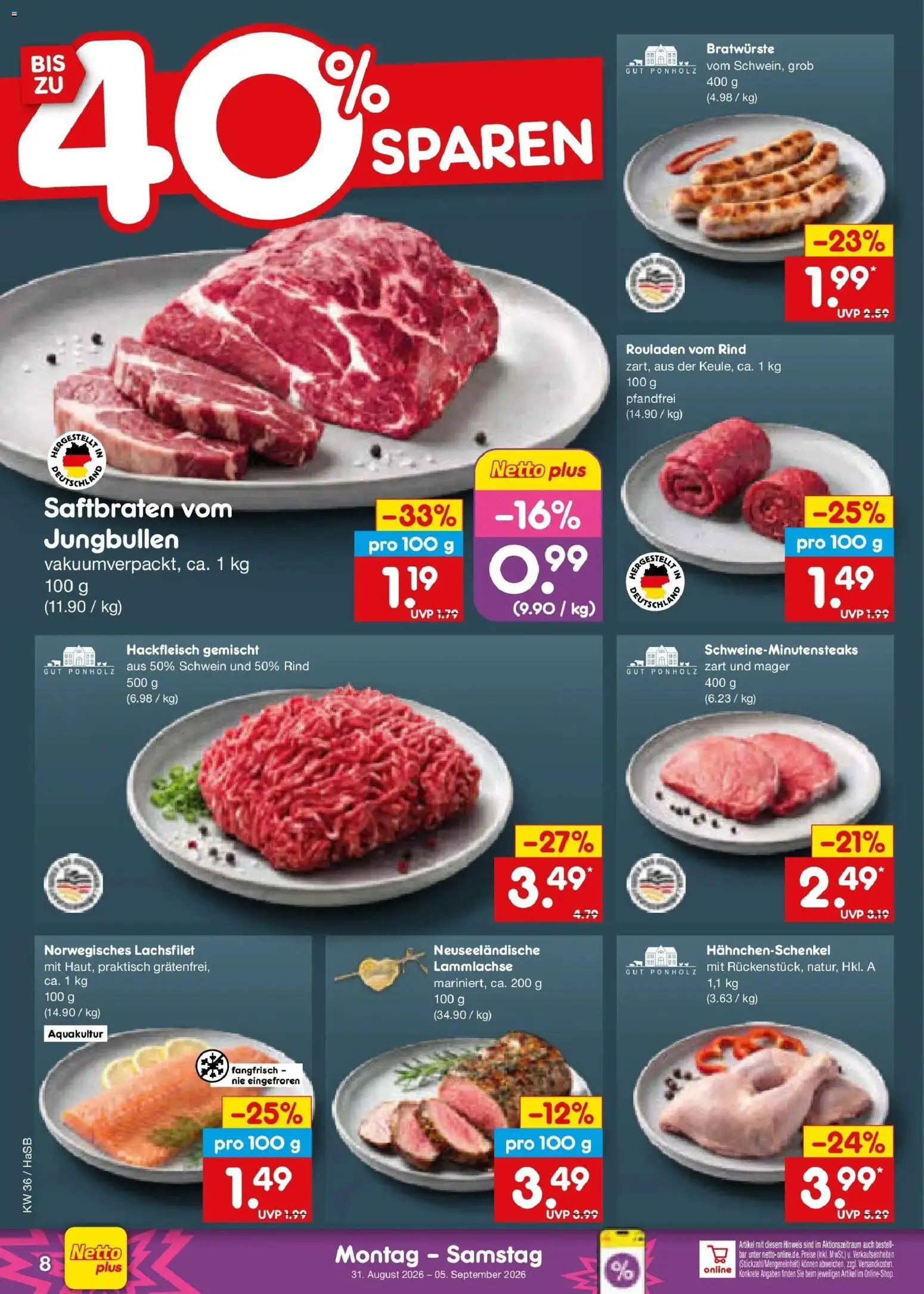 Netto Marken-Discount Prospekt Wuppertal (ab 31.08.2026) » Angebote | Seite: 10 | Produkte: Hahnchenschenkel, Hackfleisch