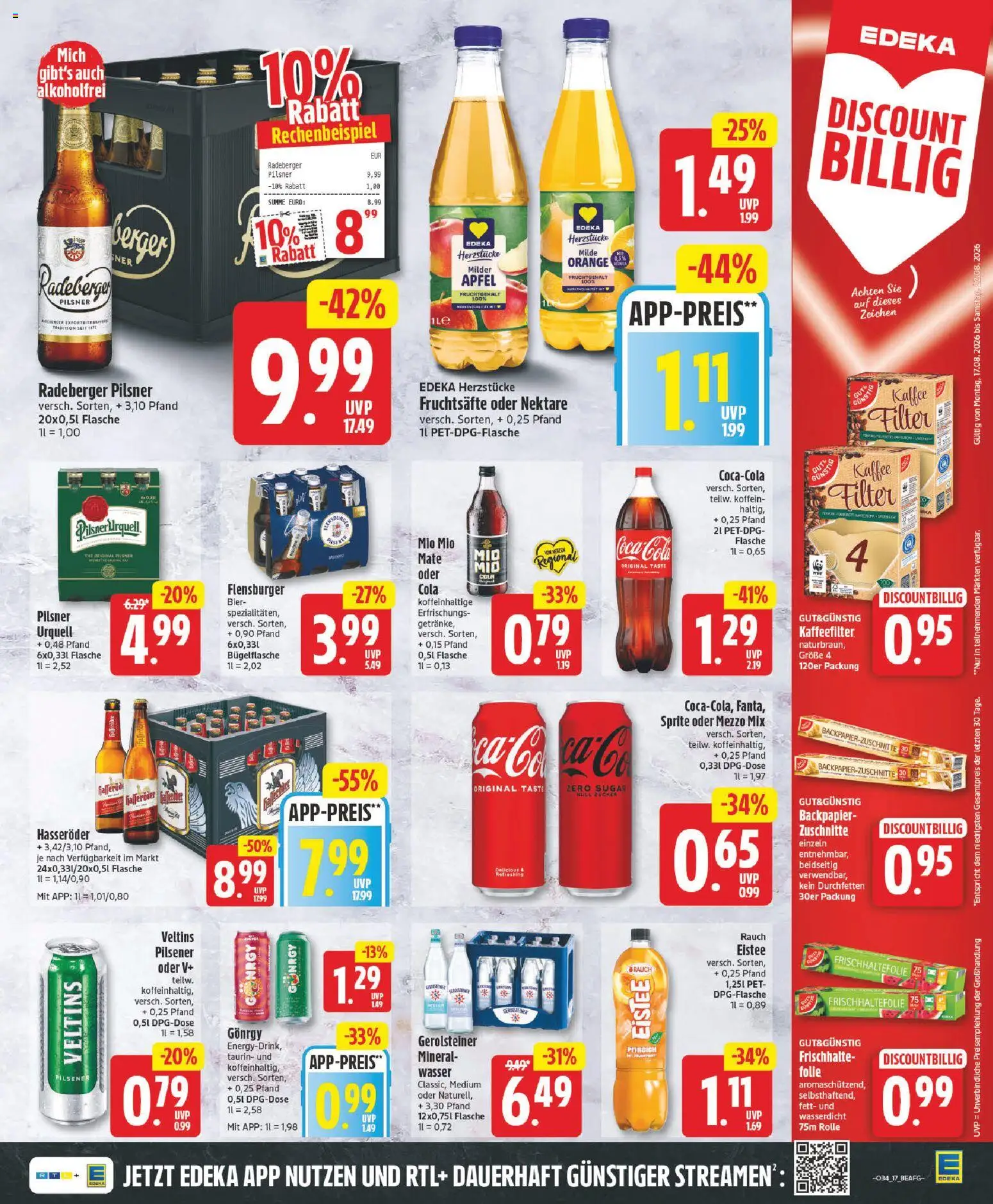 Edeka Prospekt – gültig ab 17.08.2026 | Seite: 17 | Produkte: Sprite, Bier, Oder mezzo mix, Radeberger pilsner