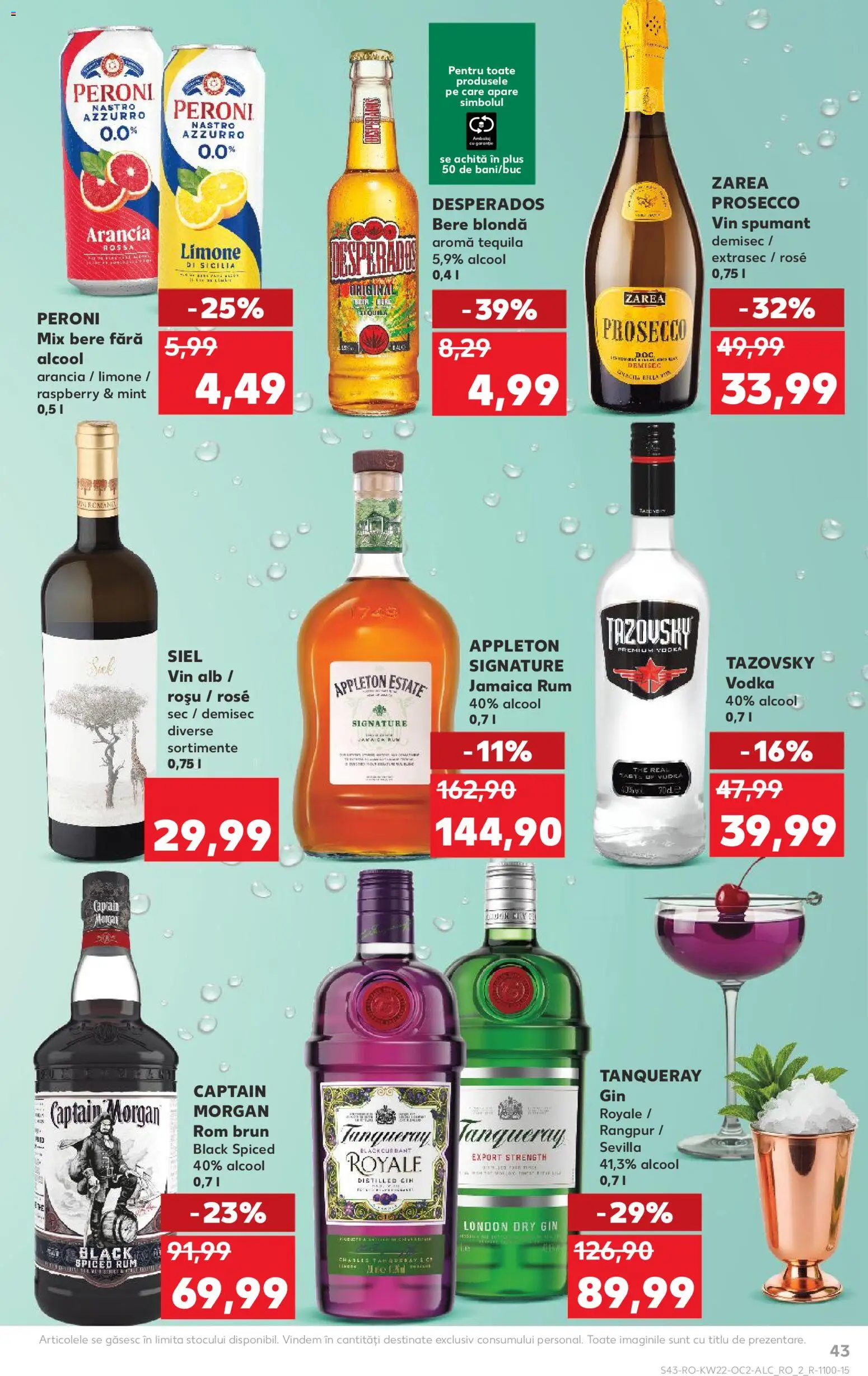 Kaufland RO akciós ujság - amely érvényes a következő dátumtól: 27.05.2026 | Oldal: 43 | Termékek: Tequila, Rum, Gin, Vodka