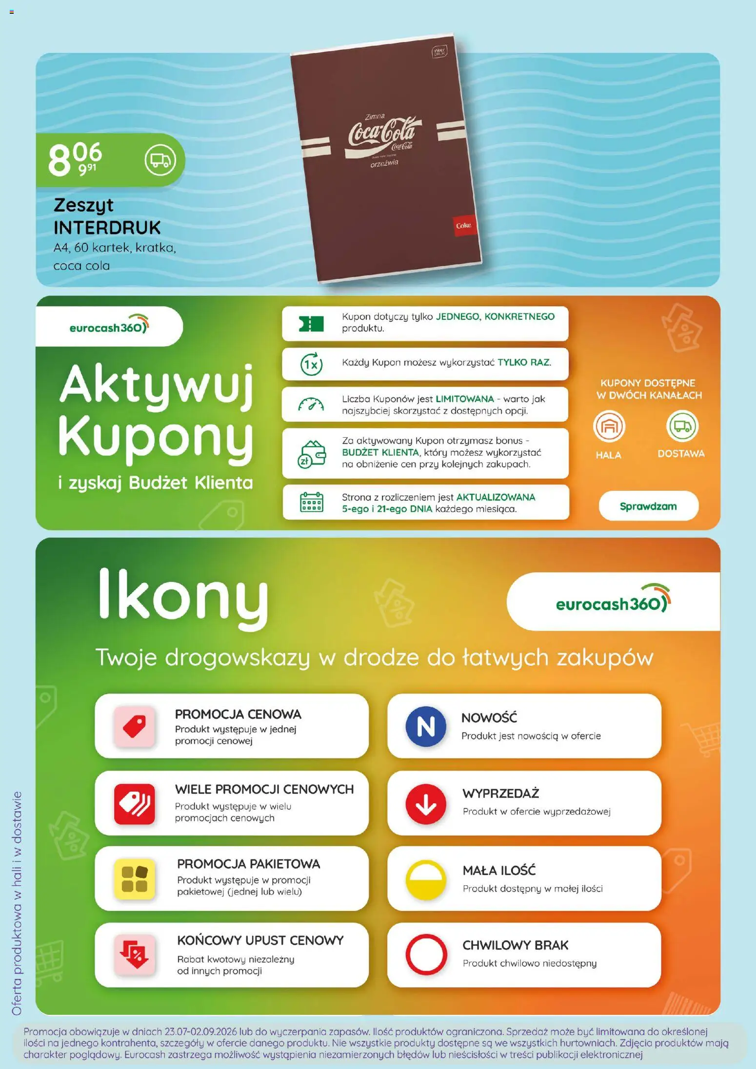 Eurocash gazetka - Zeszyty od 23.07.2026 | Strona: 4 | Produkty: Zeszyt, Coca cola