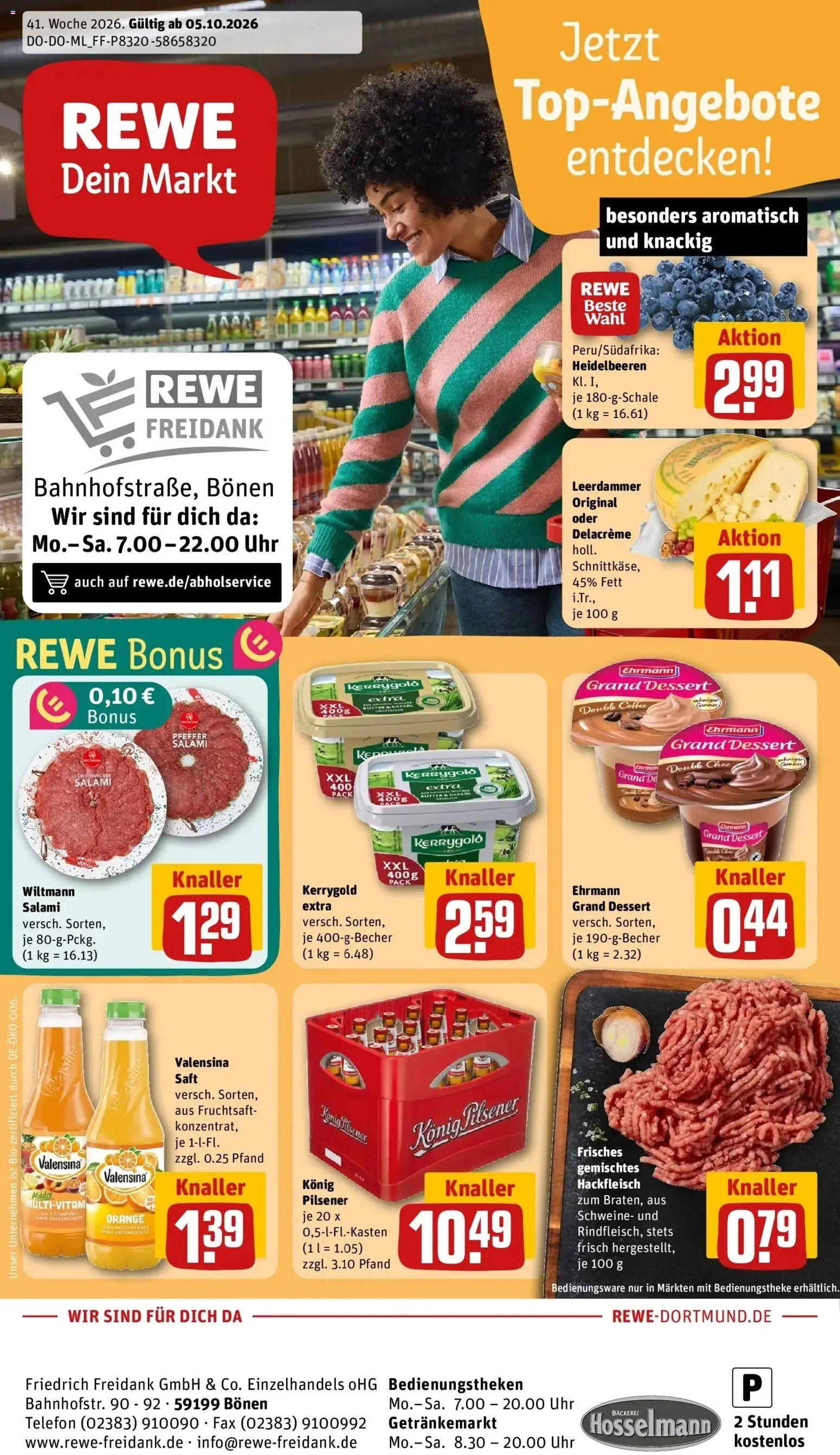 REWE Prospekt ab 05.10.2026 zum Blättern » Angebote | Seite: 1 | Produkte: Valensina, Saft, Telefon, Uhr