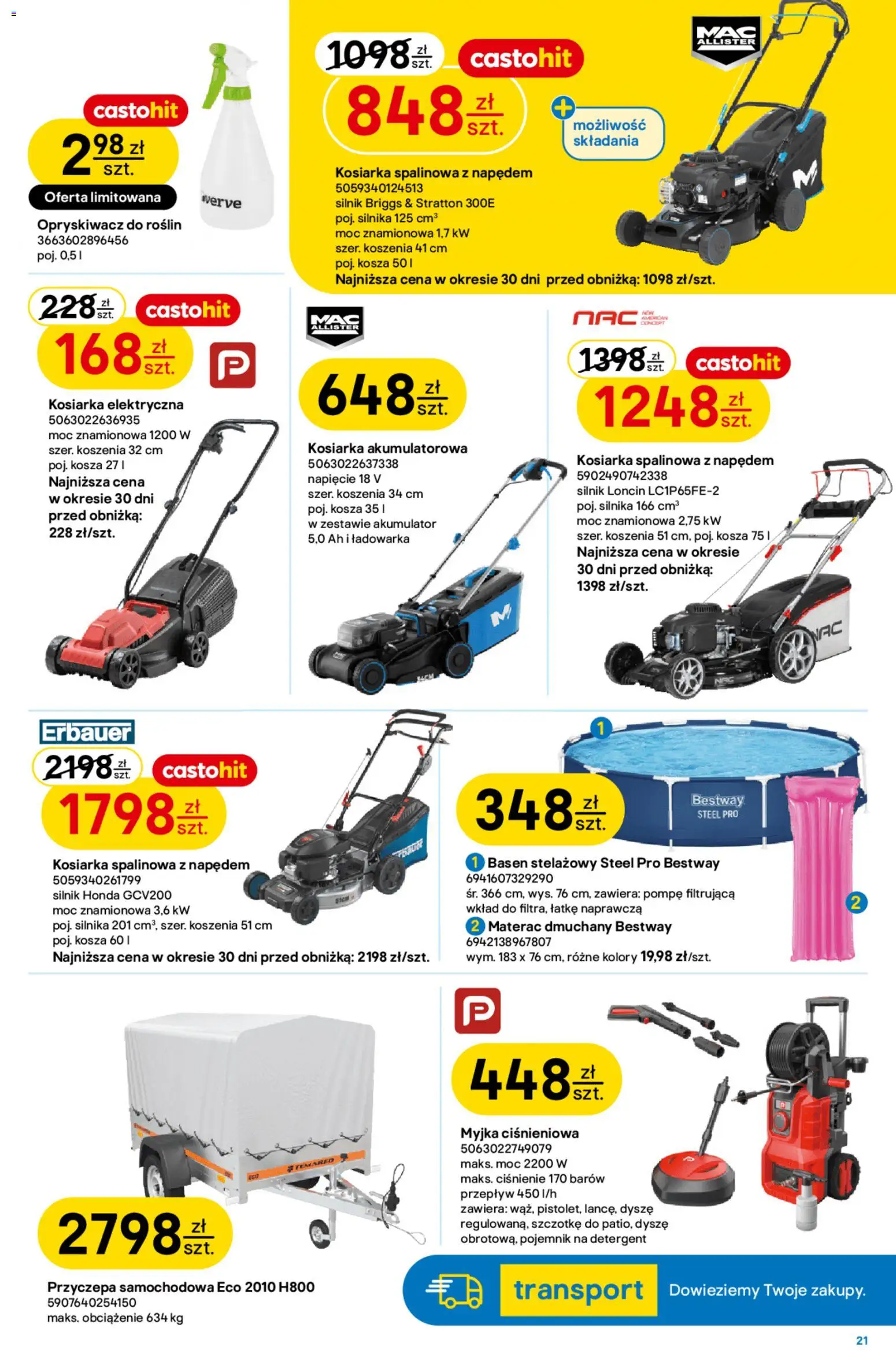 Castorama gazetka od 08.07.2026 | Strona: 21 | Produkty: Ładowarka, Kosiarka, Basen, Detergent