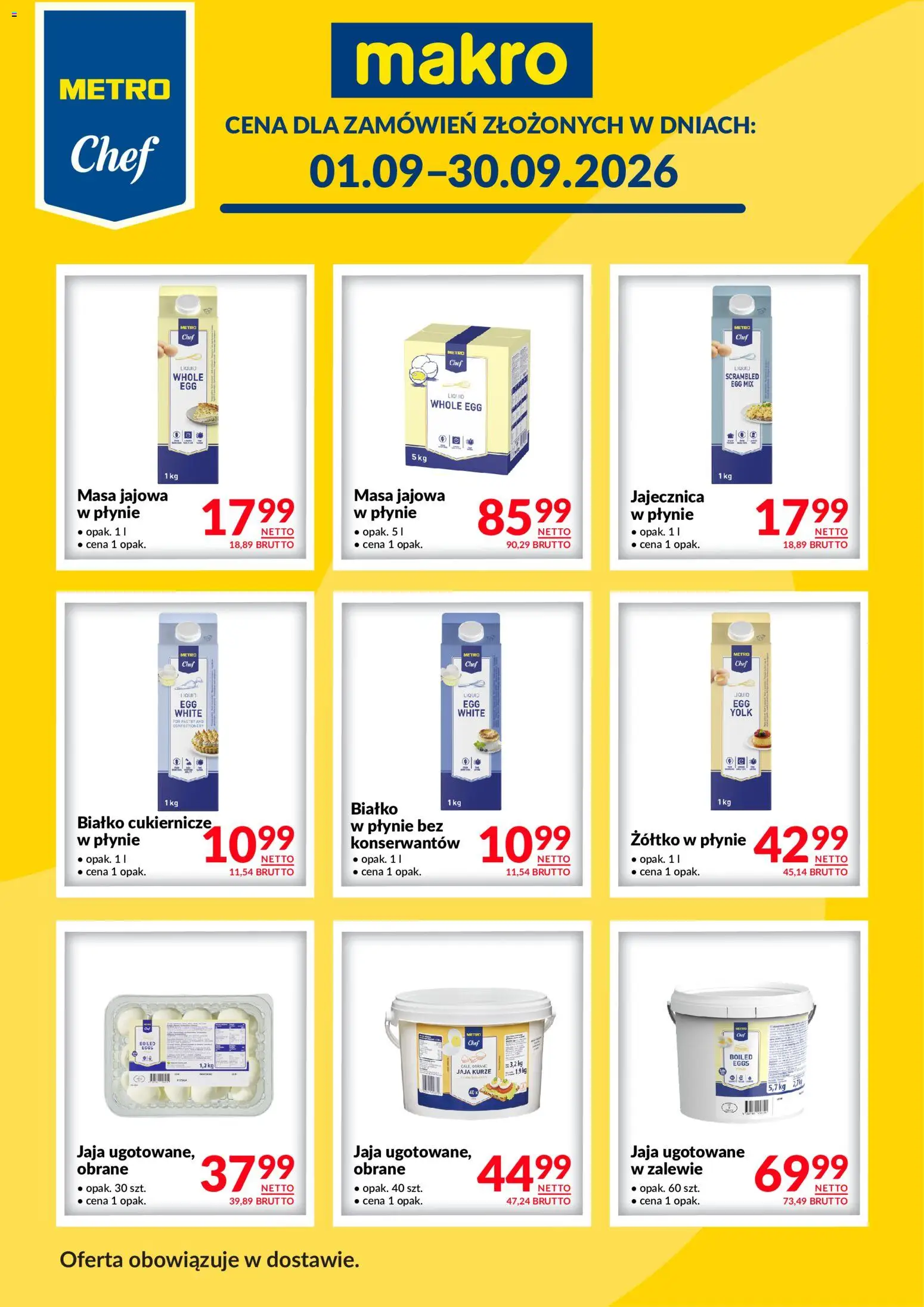 Makro gazetka - Metro Chef w dostawie od 01.09.2026 | Strona: 1 | Produkty: Białko, Jaja kurze, Jaja