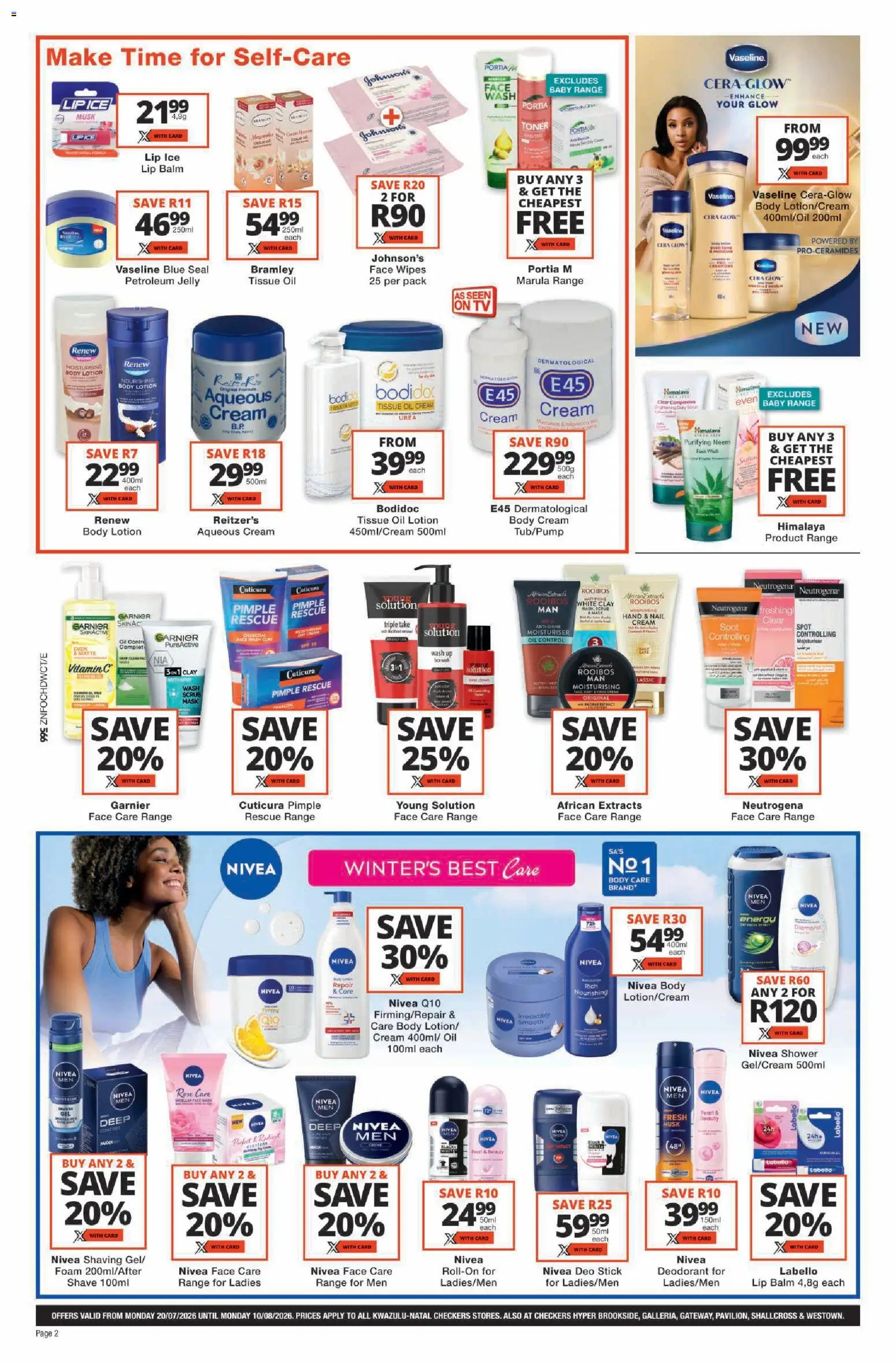 New Checkers catalogue – valid from 20/07/2026 | Page: 2 | Products: Toner, Body cream, Deodorant, Lotion