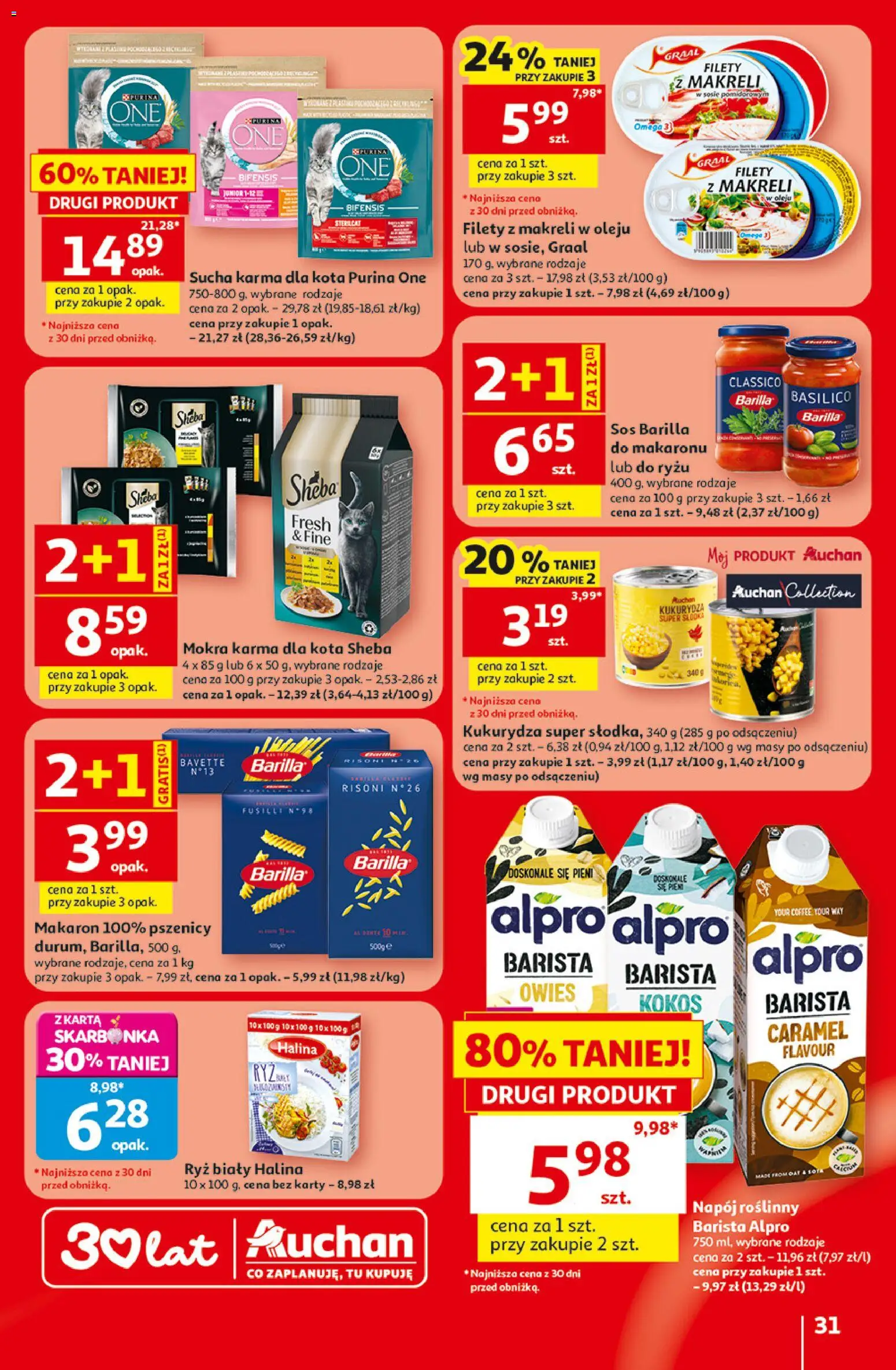 Auchan gazetka - 30 Lat Hipermarket od 18.06.2026 | Strona: 31 | Produkty: Karta, Alpro, Karma dla kota, Sos