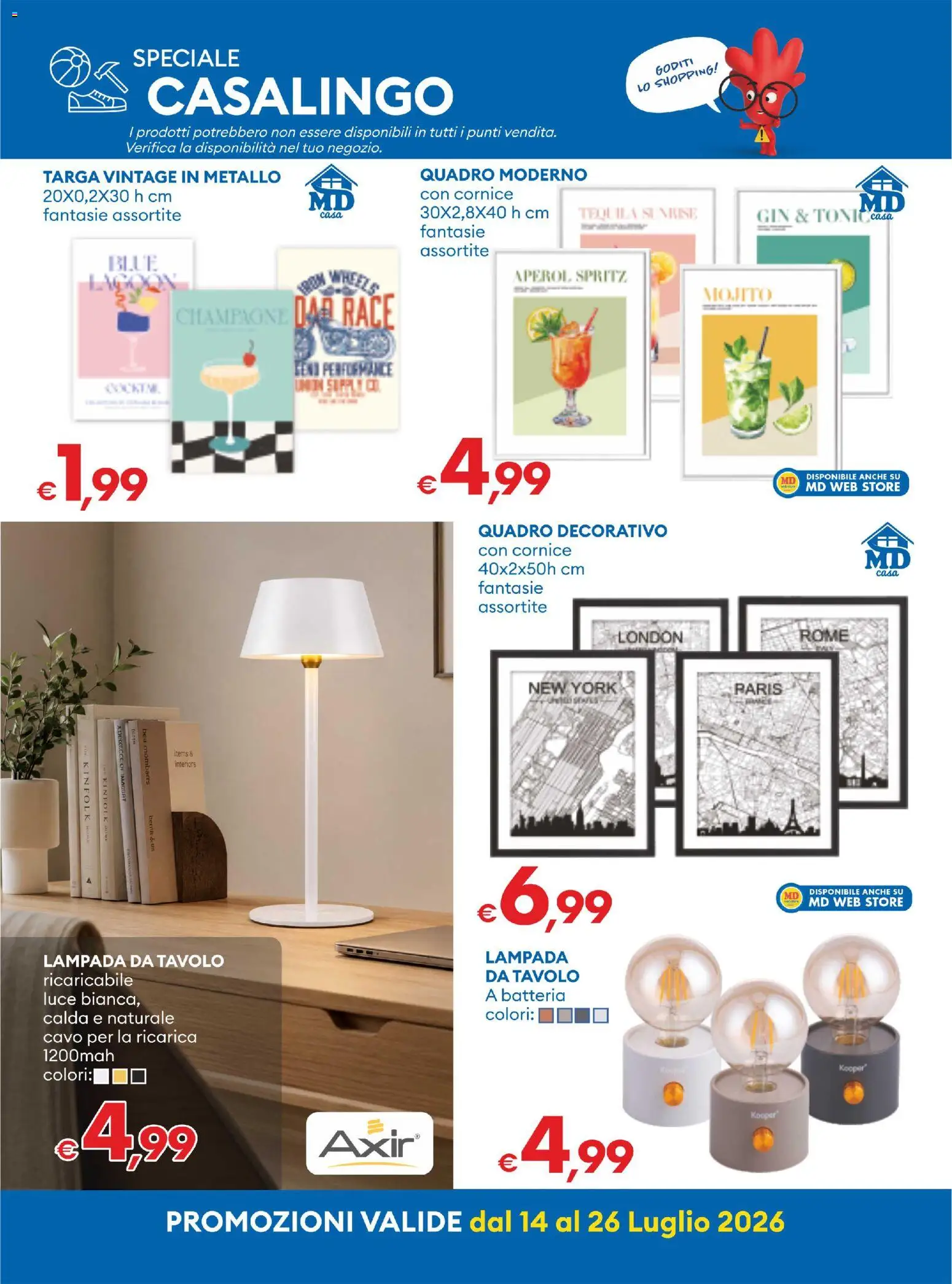 Volantino MD Discount del 14/07/2026 | Pagina: 24 | Prodotti: Champagne, Aperol, Tavolo, Lampada