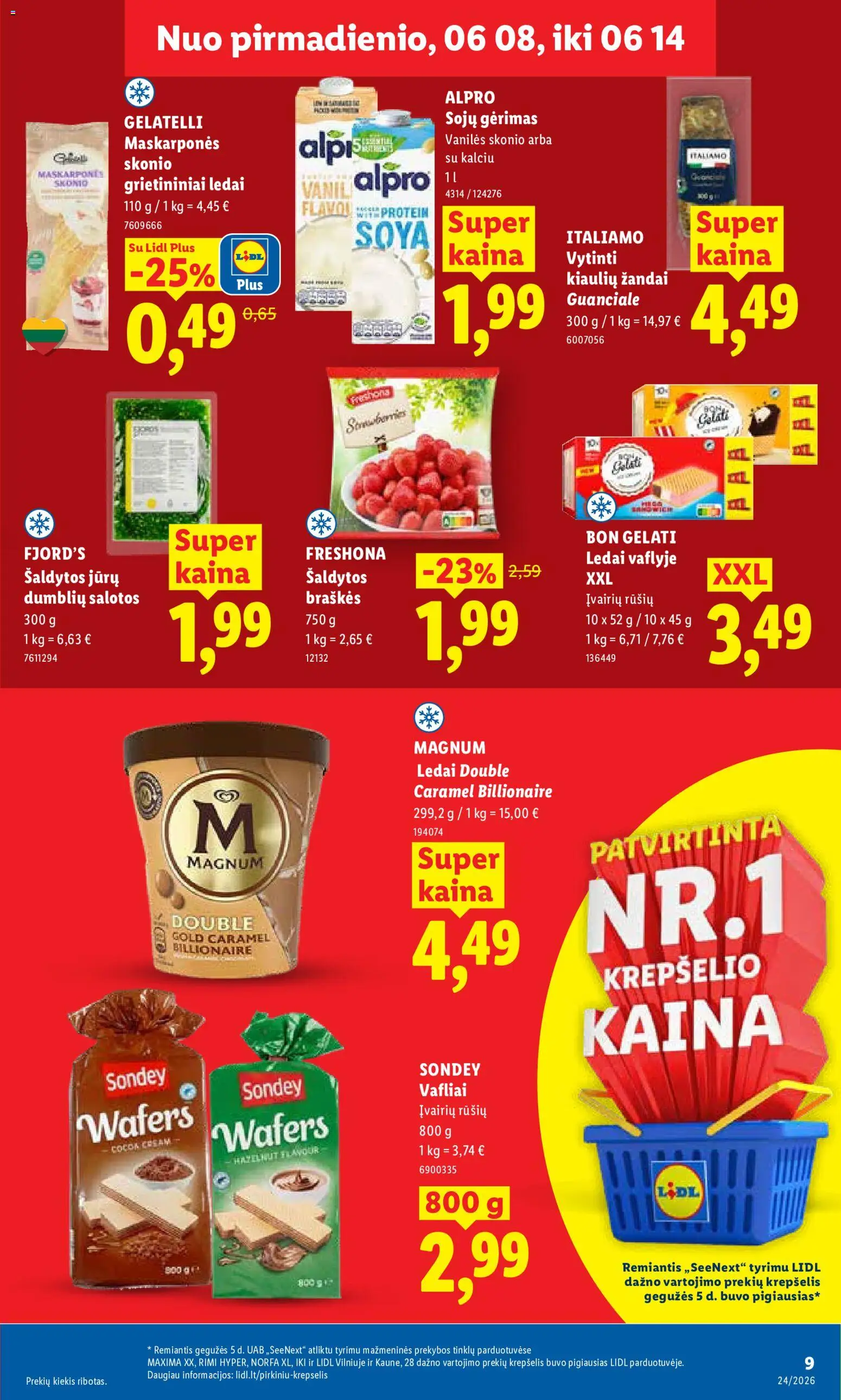 LIDL akcijos nuo 08.06.2026 | Puslapis: 13 | Prekių: Ledai, Salotos, Vafliai, Braškės