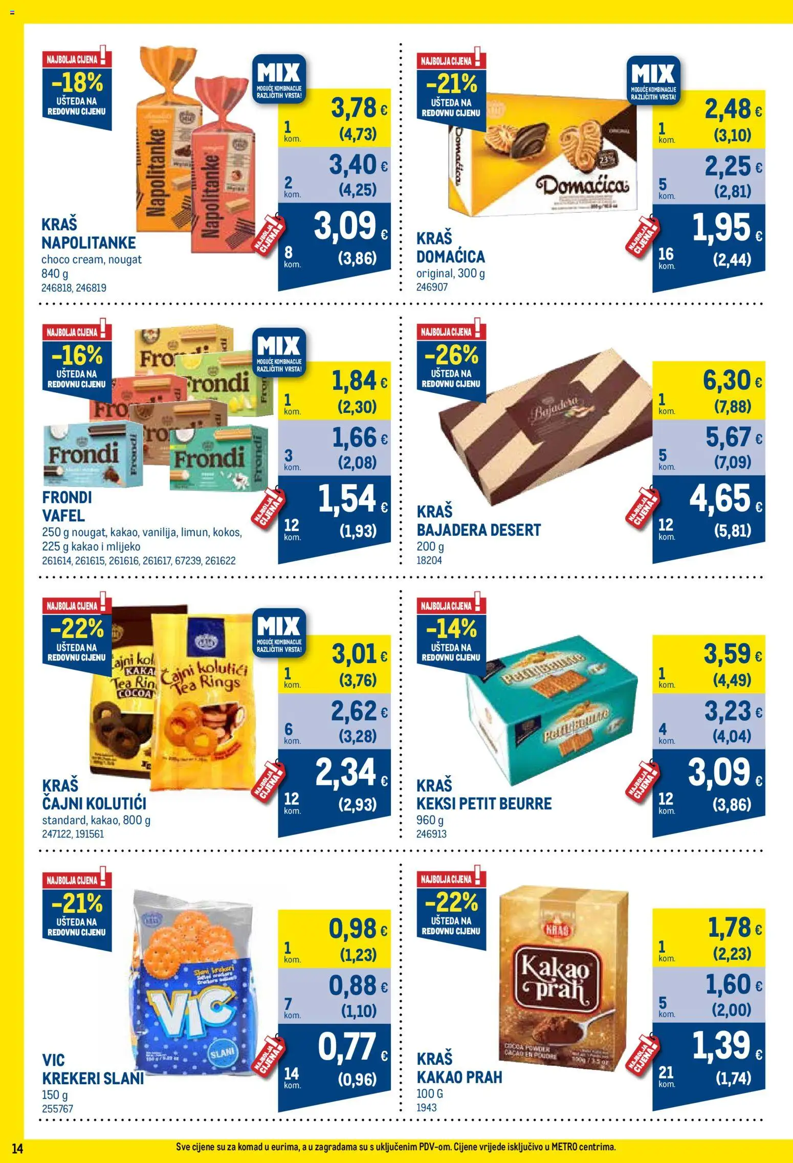Metro katalog | vrijedi od 01.07.2026 | Stranica: 14 | Proizvodi: Petit Beurre, Keksi, Mlijeko, Napolitanke