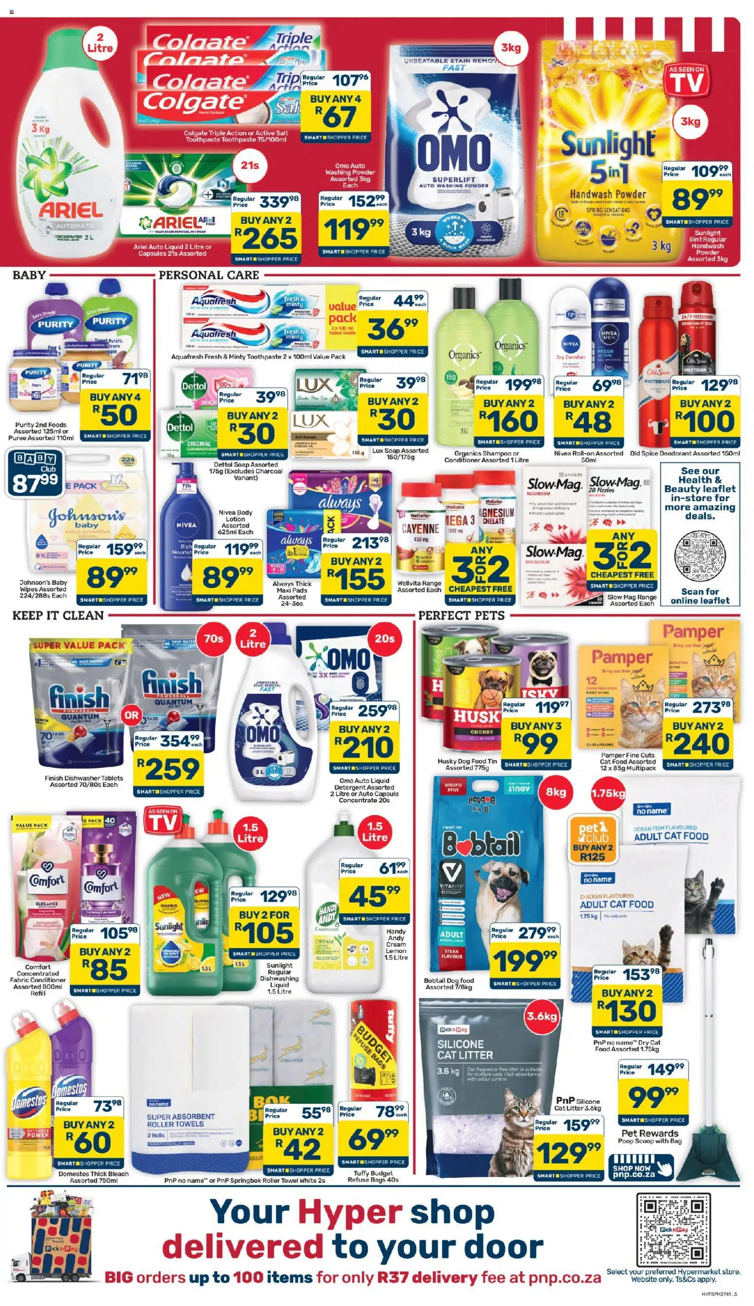 New Pick n Pay catalogue – valid from 25/08/2026 | Page: 5 | Products: Bleach, Chicken, Refuse bags, Lotion