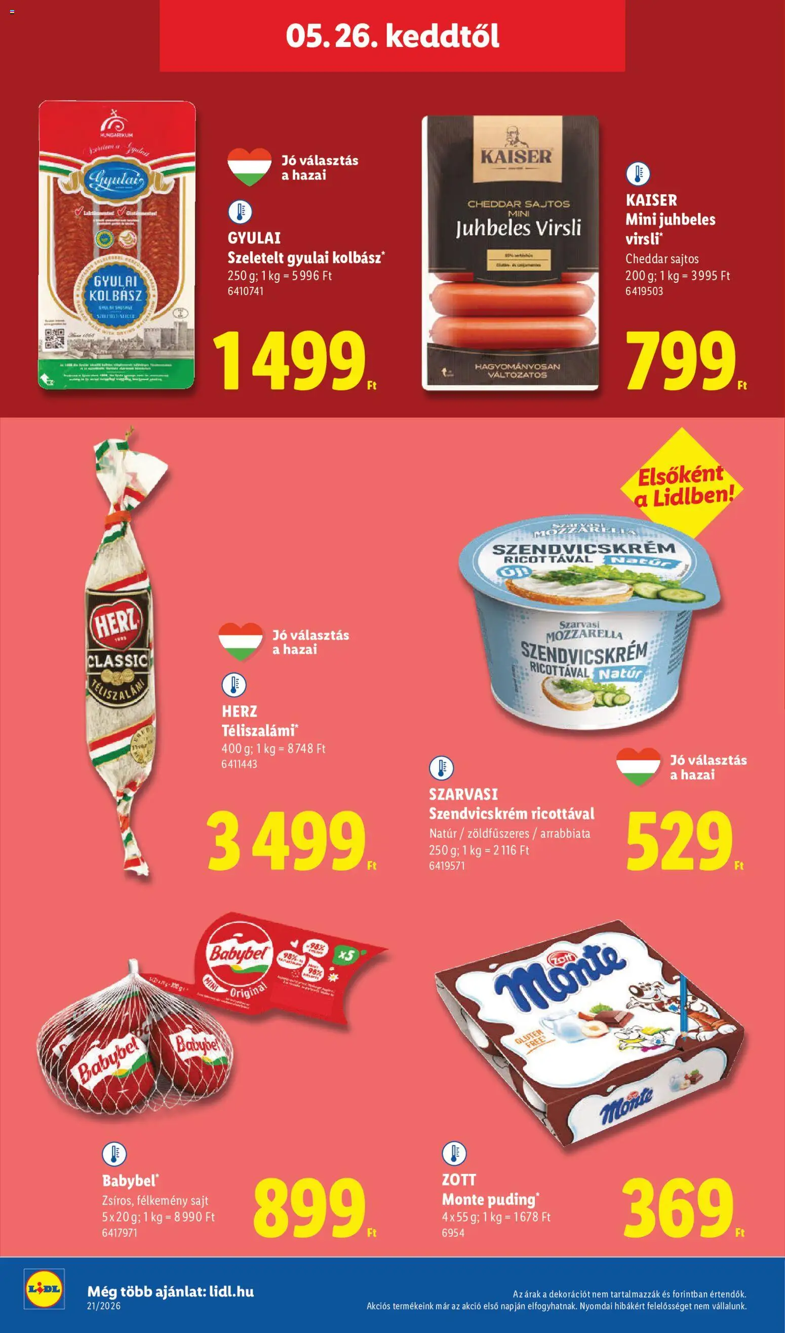 Lidl akciós ujság - amely érvényes a következő dátumtól: 21.05.2026 | Oldal: 72 | Termékek: Mozzarella, Szendvicskrém, Sajt, Cheddar