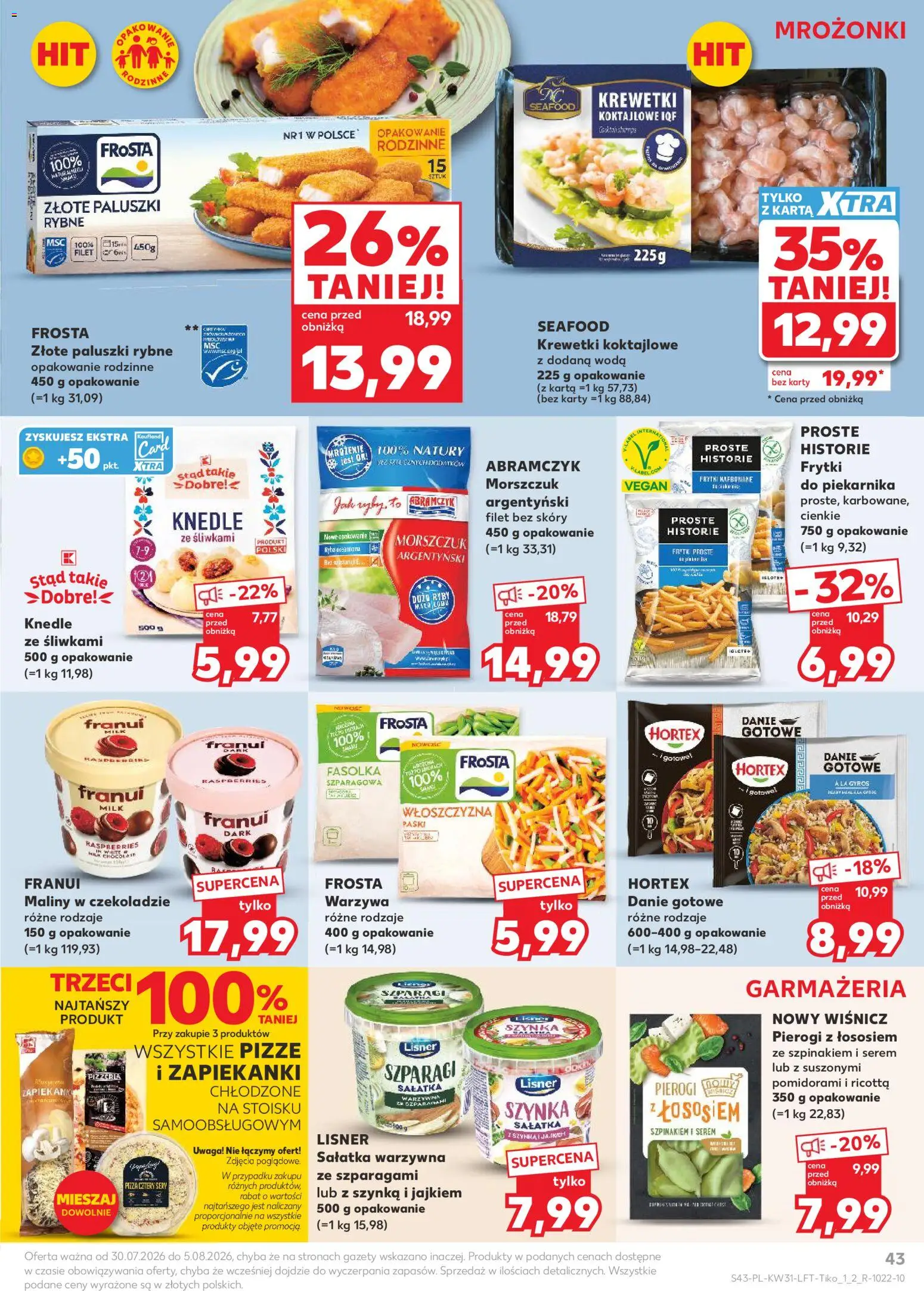 Kaufland gazetka od 30.07.2026 | Strona: 43 | Produkty: Mrożonki, Włoszczyzna, Gazety, Szynka