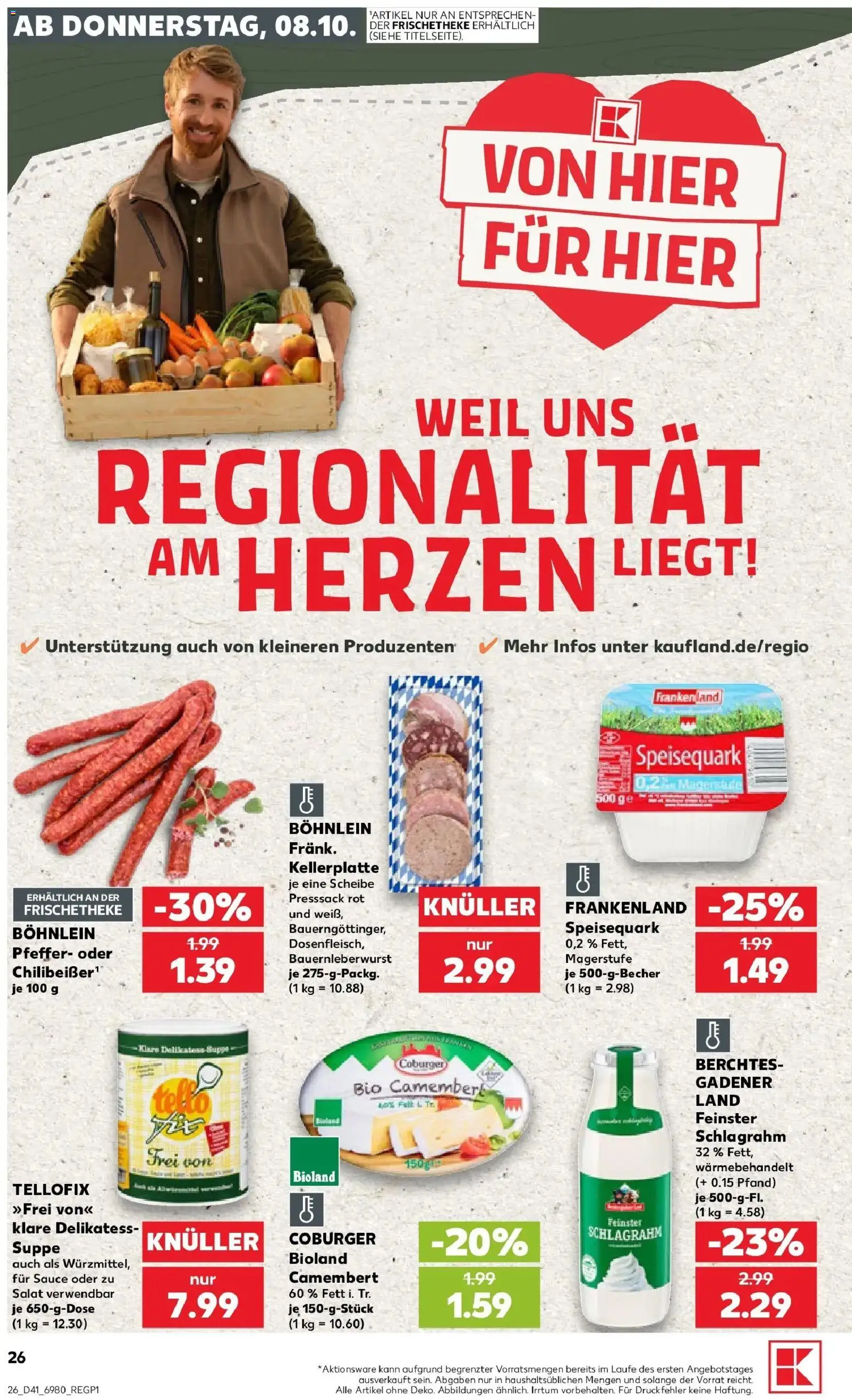 Kaufland Prospekt Höchstadt – gültig ab 08.10.2026 | Seite: 26 | Produkte: Camembert, Pfeffer, Speisequark, Salat