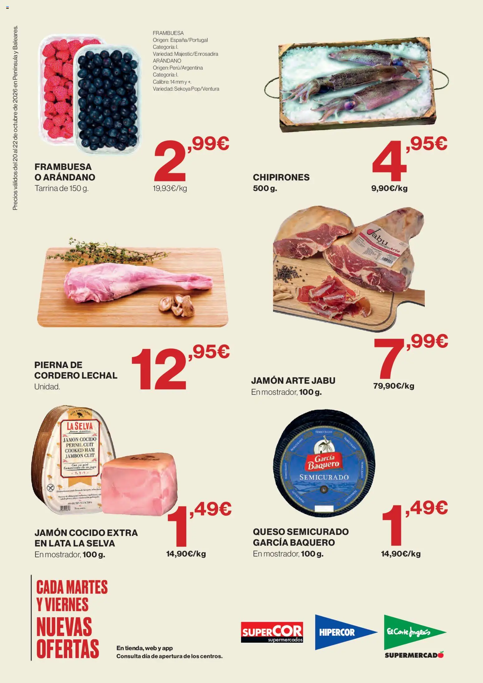 Hipercor Solo 3 días │ válido desde el 20/10/2026 | Página: 2 | Productos: Queso, Jamón, Jamón cocido, Cordero