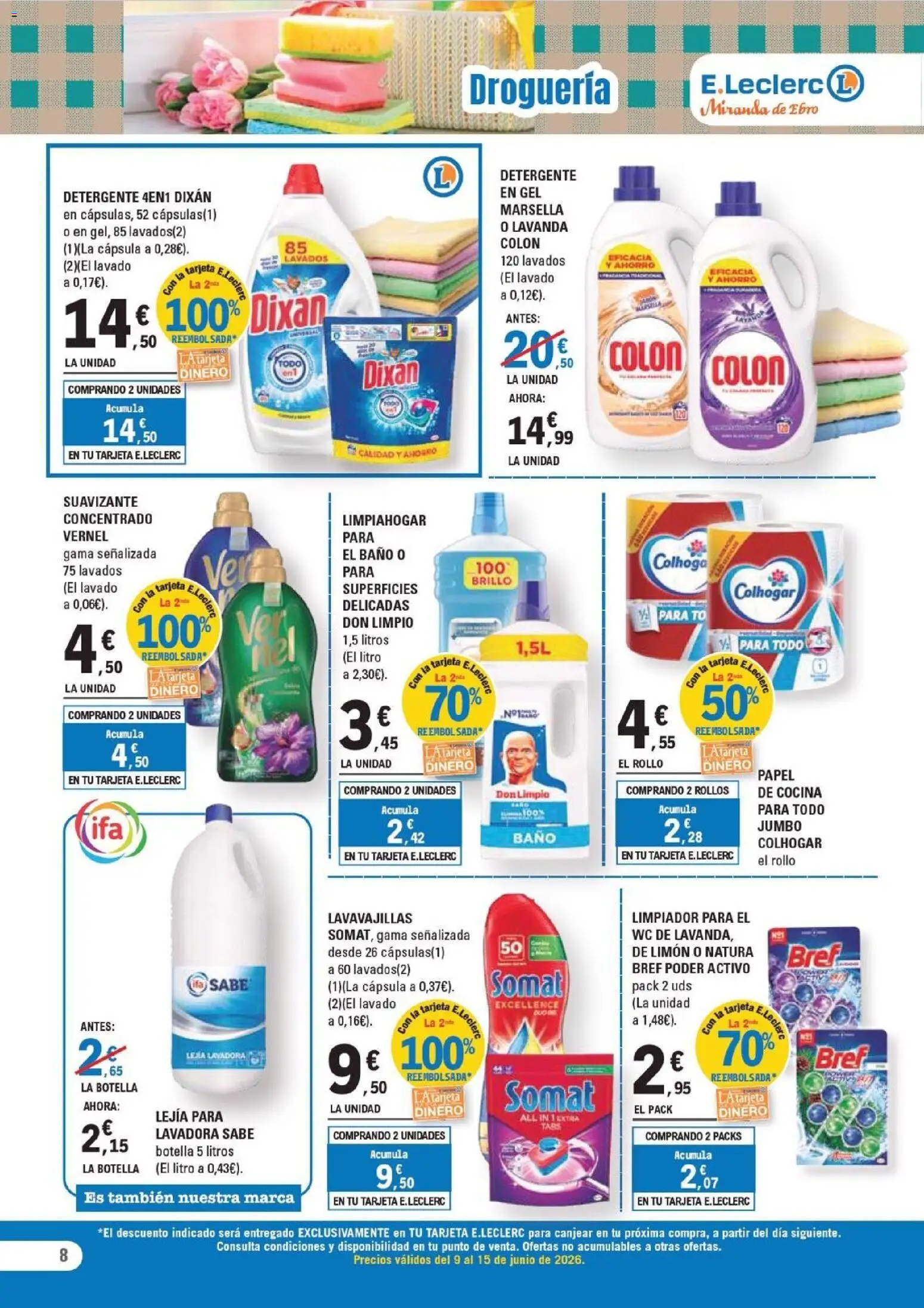 E.Leclerc Miranda de Ebro │ válido desde el 09.06.2026 | Página: 8 | Productos: Suavizante, Lavadora, Lavavajillas, Baño