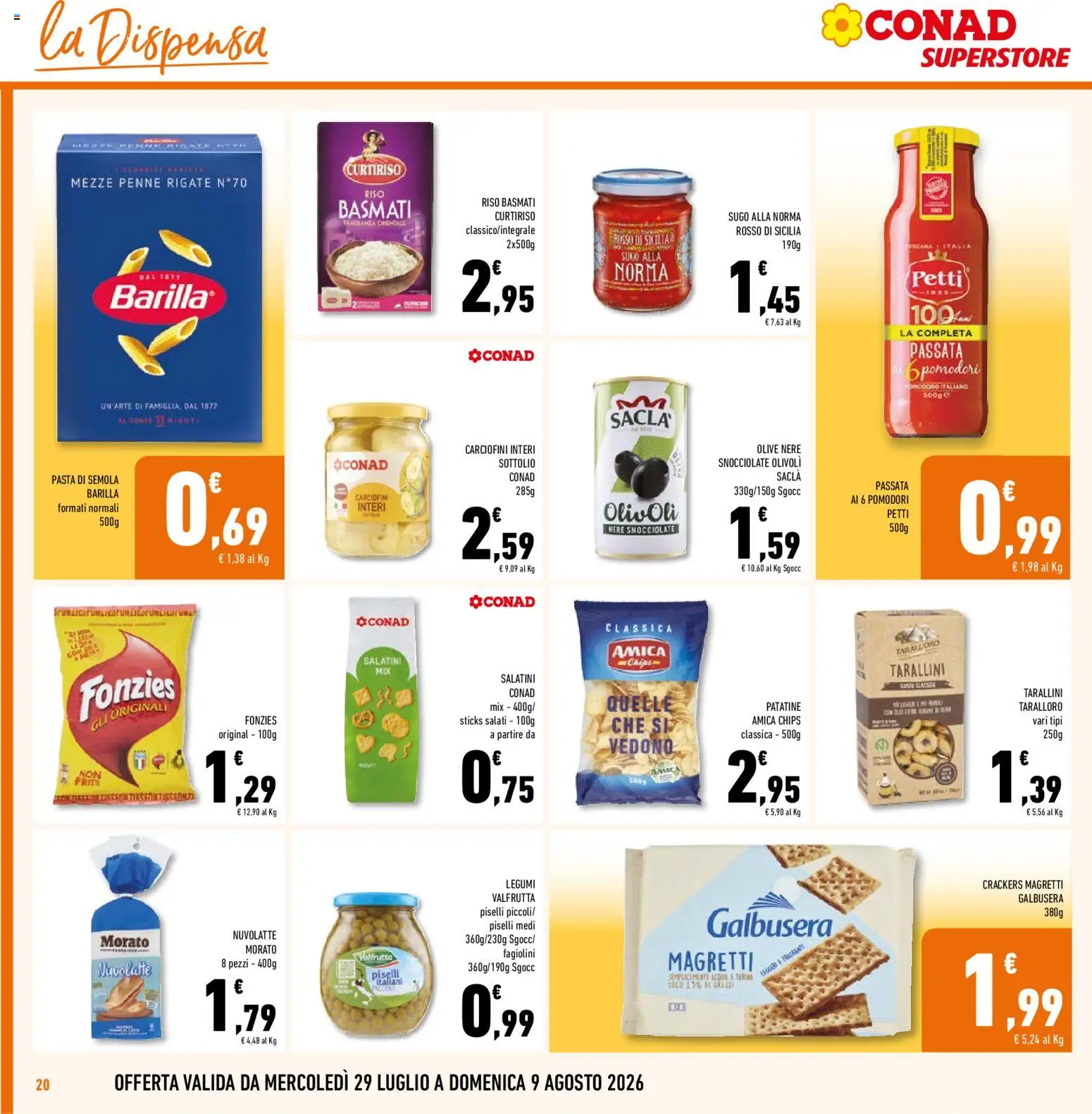 Volantino Conad del 29/07/2026 | Pagina: 20 | Prodotti: Riso, Patatine, Crackers, Penne