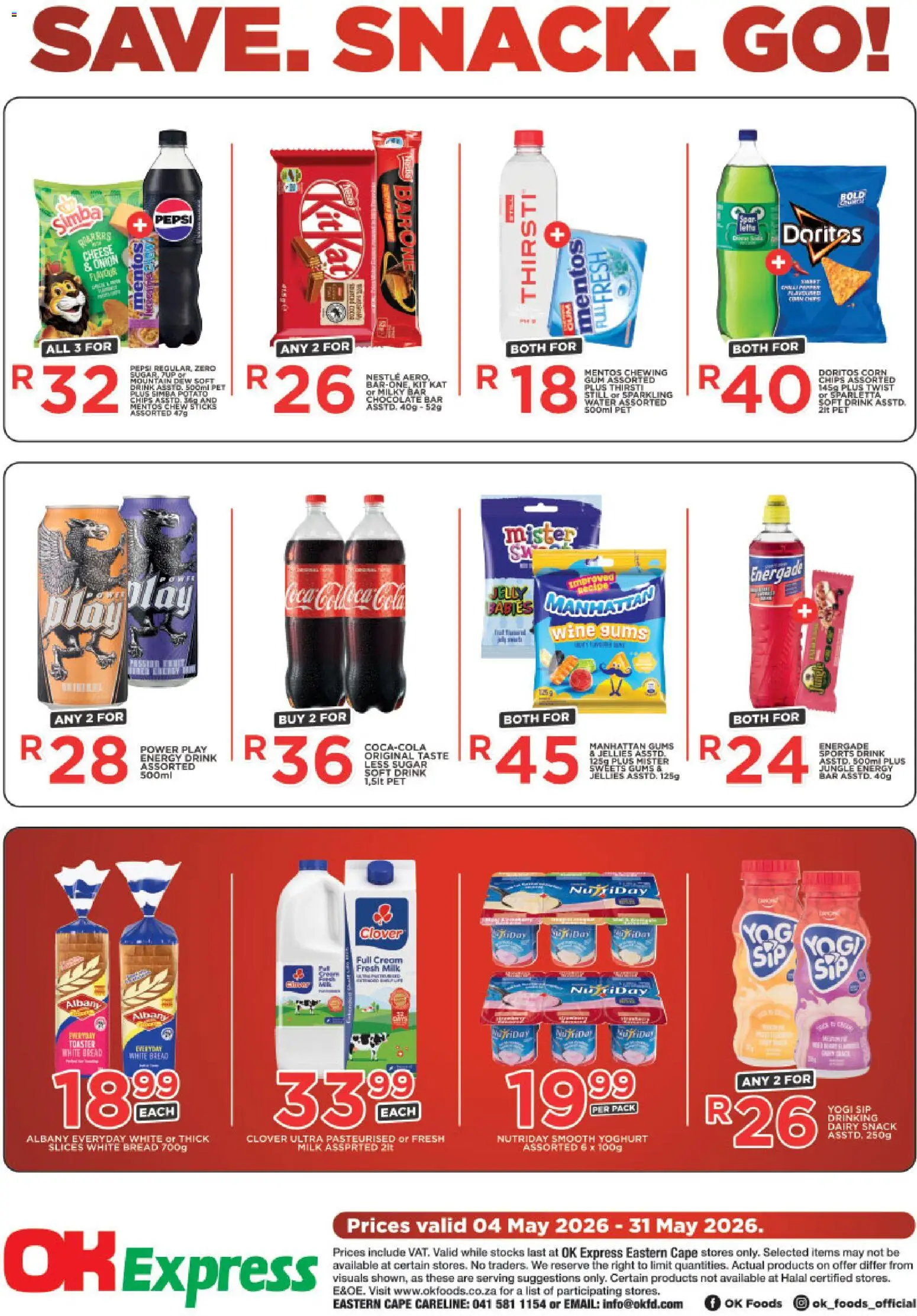 New OK Foods catalogue – valid from 04.05.2026 | Page: 1 | Products: Sweets, Bread, Chips, Cream
