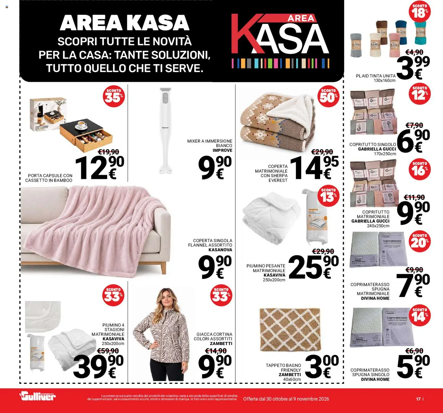 Volantino Gulliver del 30/10/2026 | Pagina: 17 | Prodotti: Plaid, Coperta, Bagno, Coprimaterasso