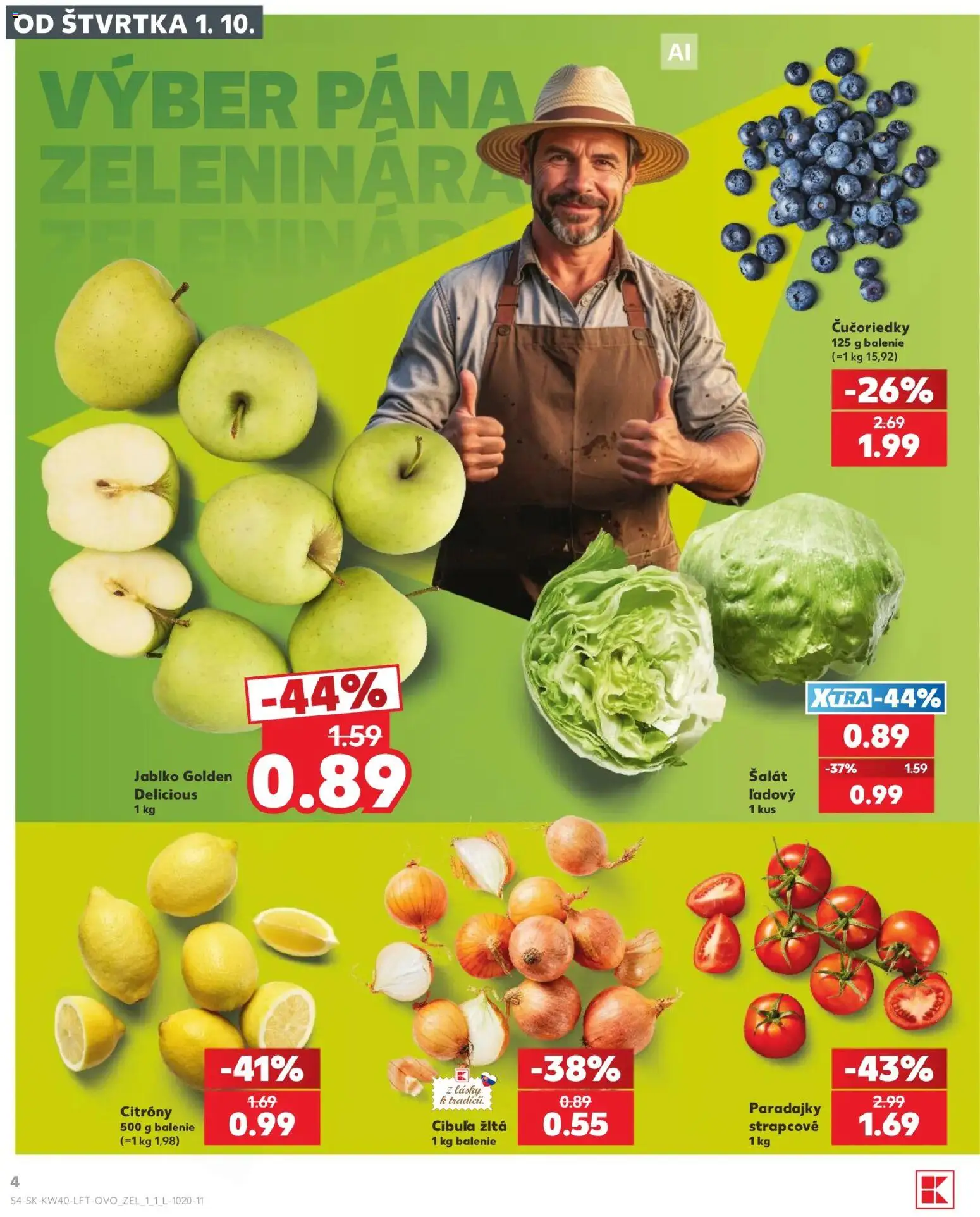 Nové Kaufland akcie – leták je platný od 01.10.2026 | Strana: 4 | Produkty: Paradajky, Citróny, Čučoriedky, Šalát