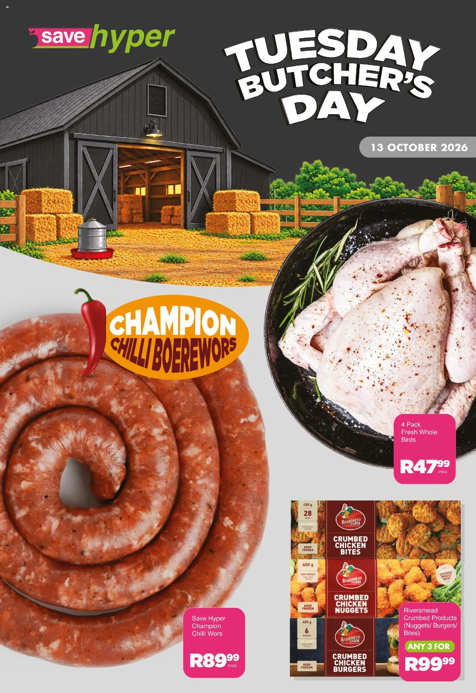 New Save catalogue – valid from 13/10/2026 | Page: 9 | Products: Boerewors, Chicken, Burgers, Chilli
