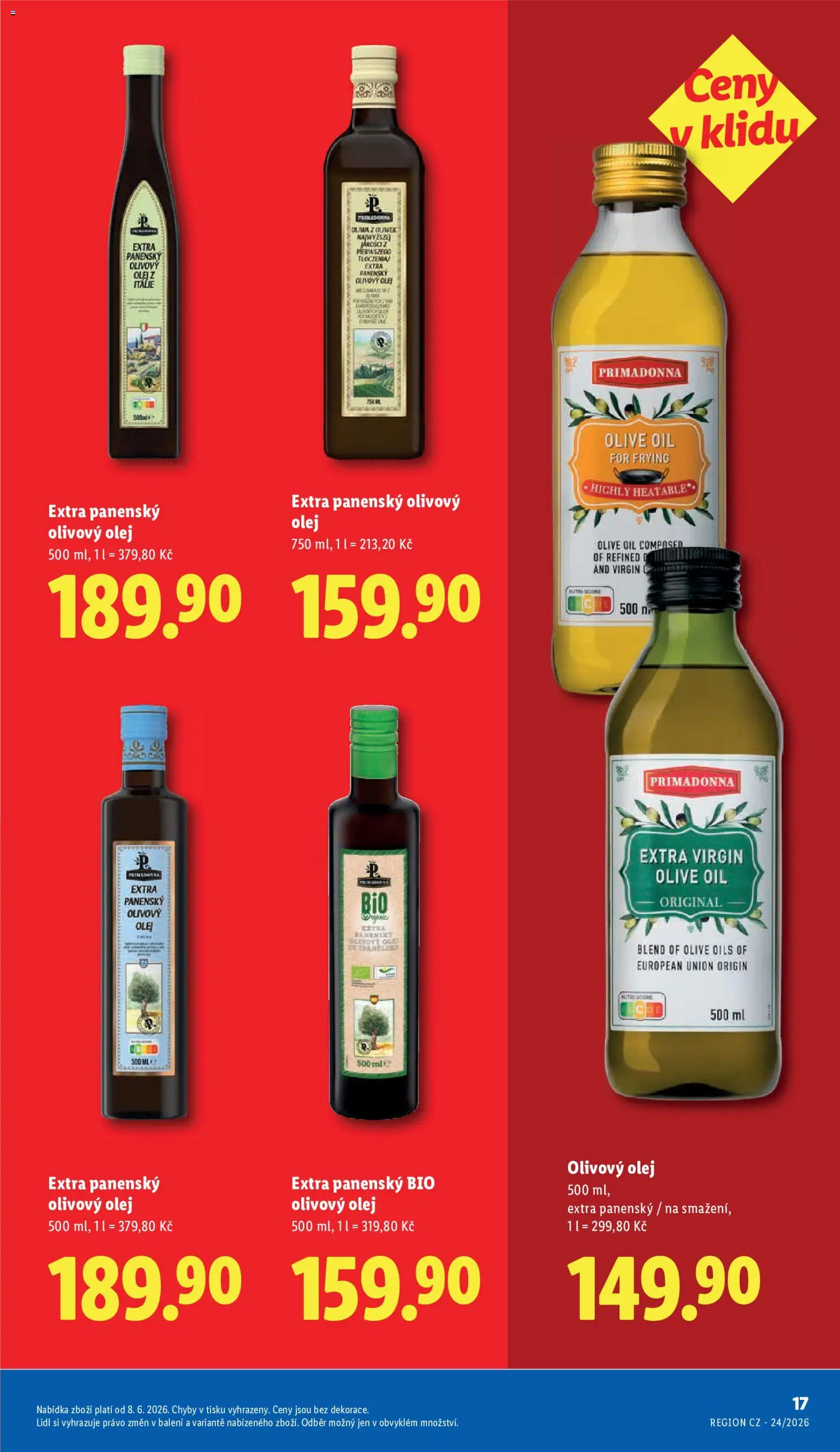 Lidl leták - Další ceny v klidu od 08.06.2026 | Strana: 17 | Produkty: Olivový olej, Olej, Extra panenský olivový olej