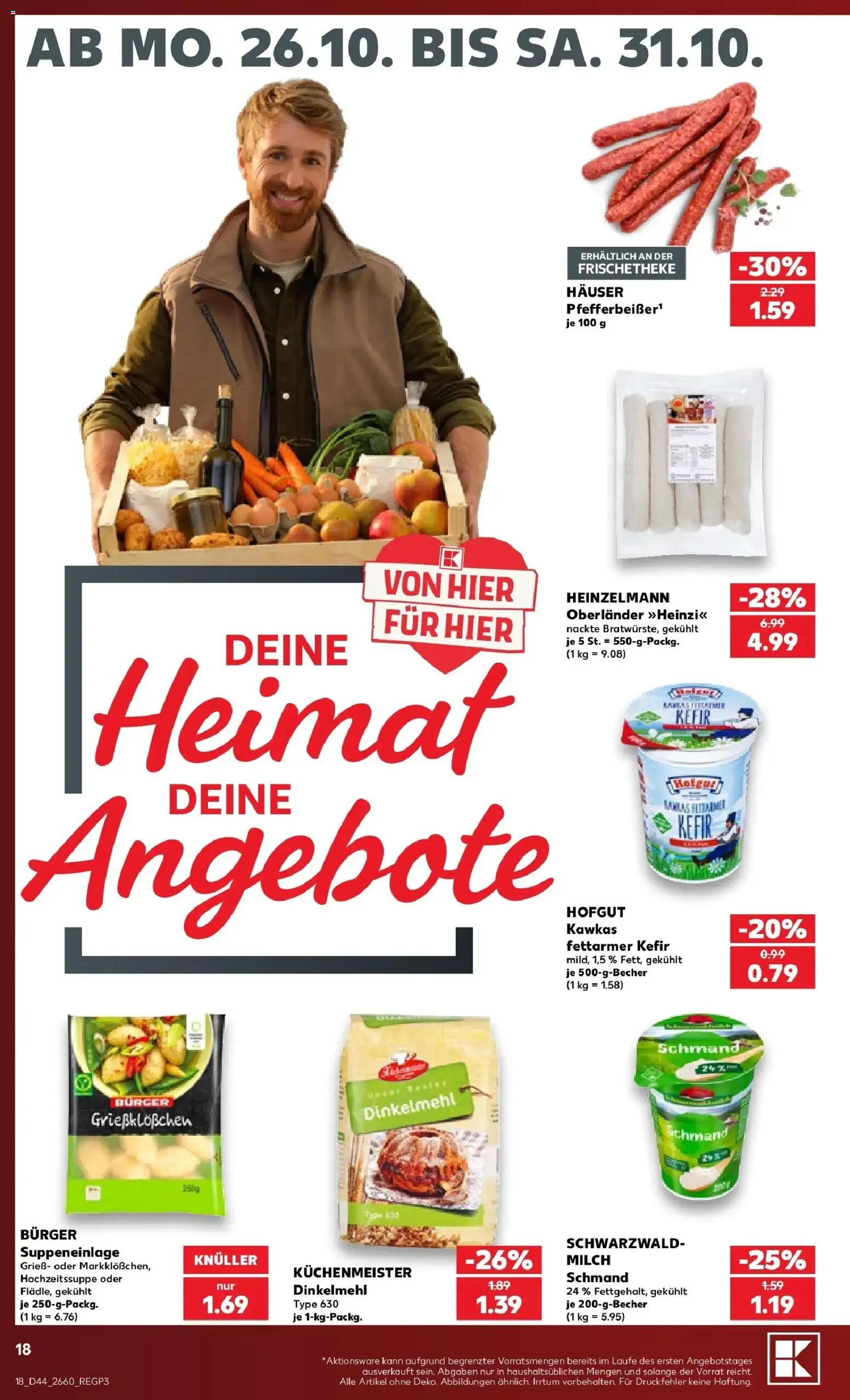Prospekt Kaufland ab 26.10.2026 » Angebote Online zum Blättern | Seite: 22 | Produkte: Grieß, Kefir, Milch, Burger