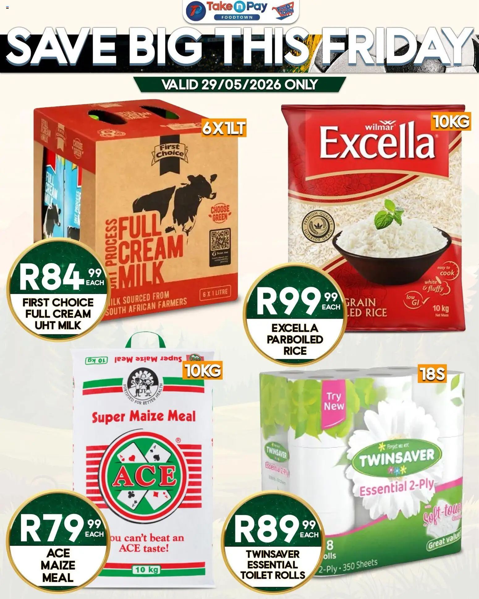 New Take n Pay catalogue – valid from 29.05.2026 | Page: 3 | Products: Toilet, Maize meal, Milk, Cream